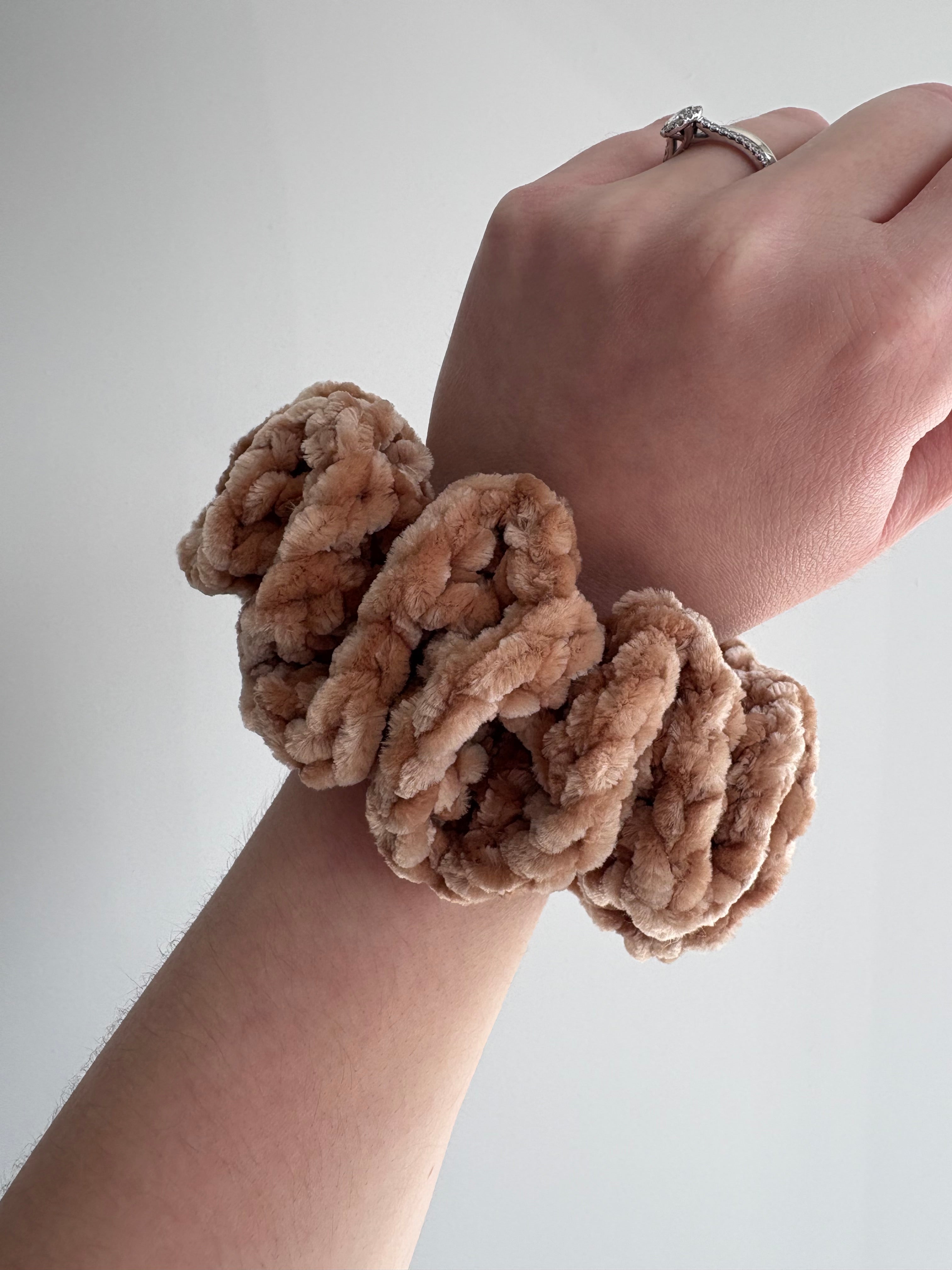 Caramel Velvet Crochet Scrunchie