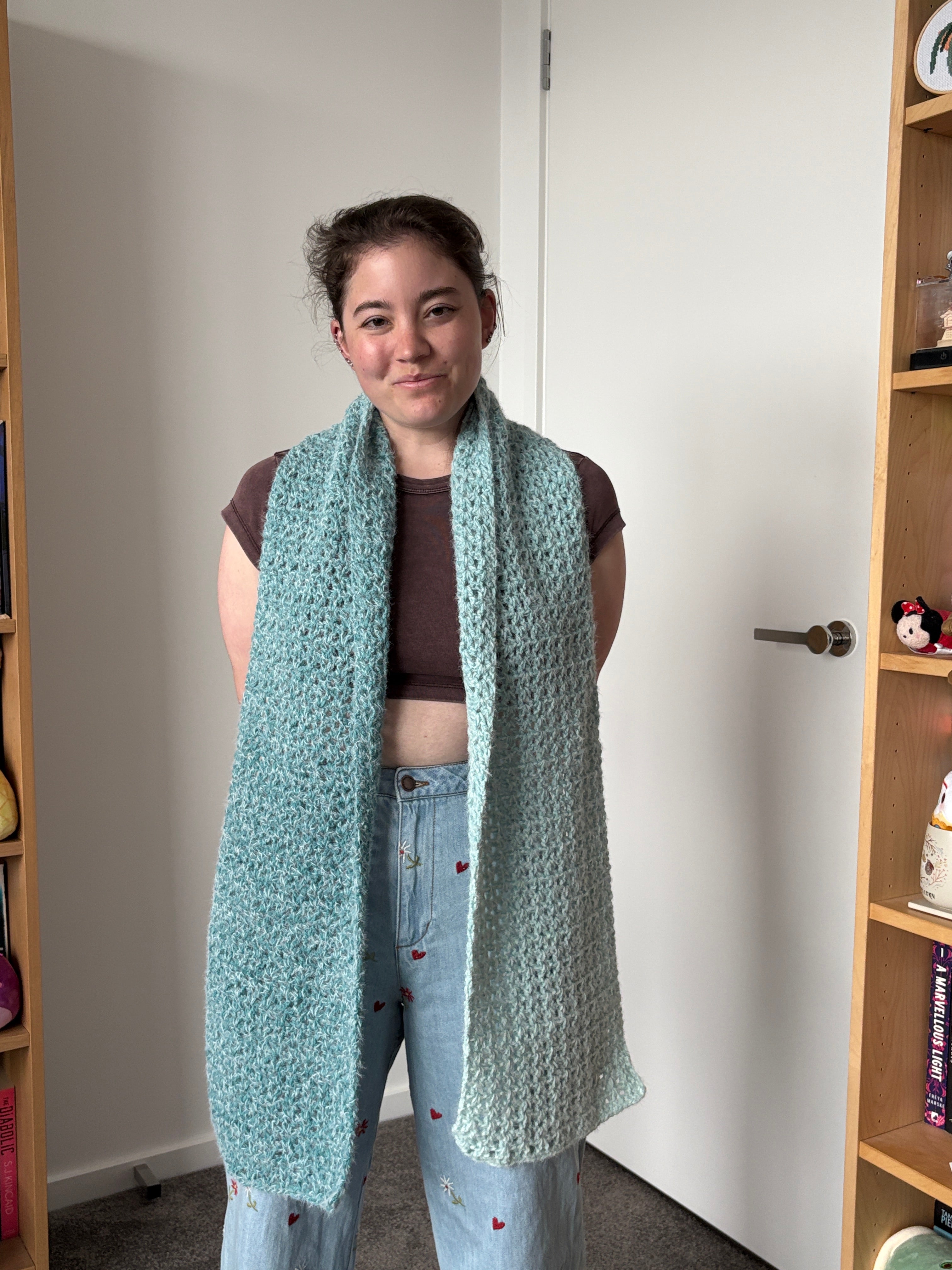 Aqua Fluffy Crochet Ombre Scarf