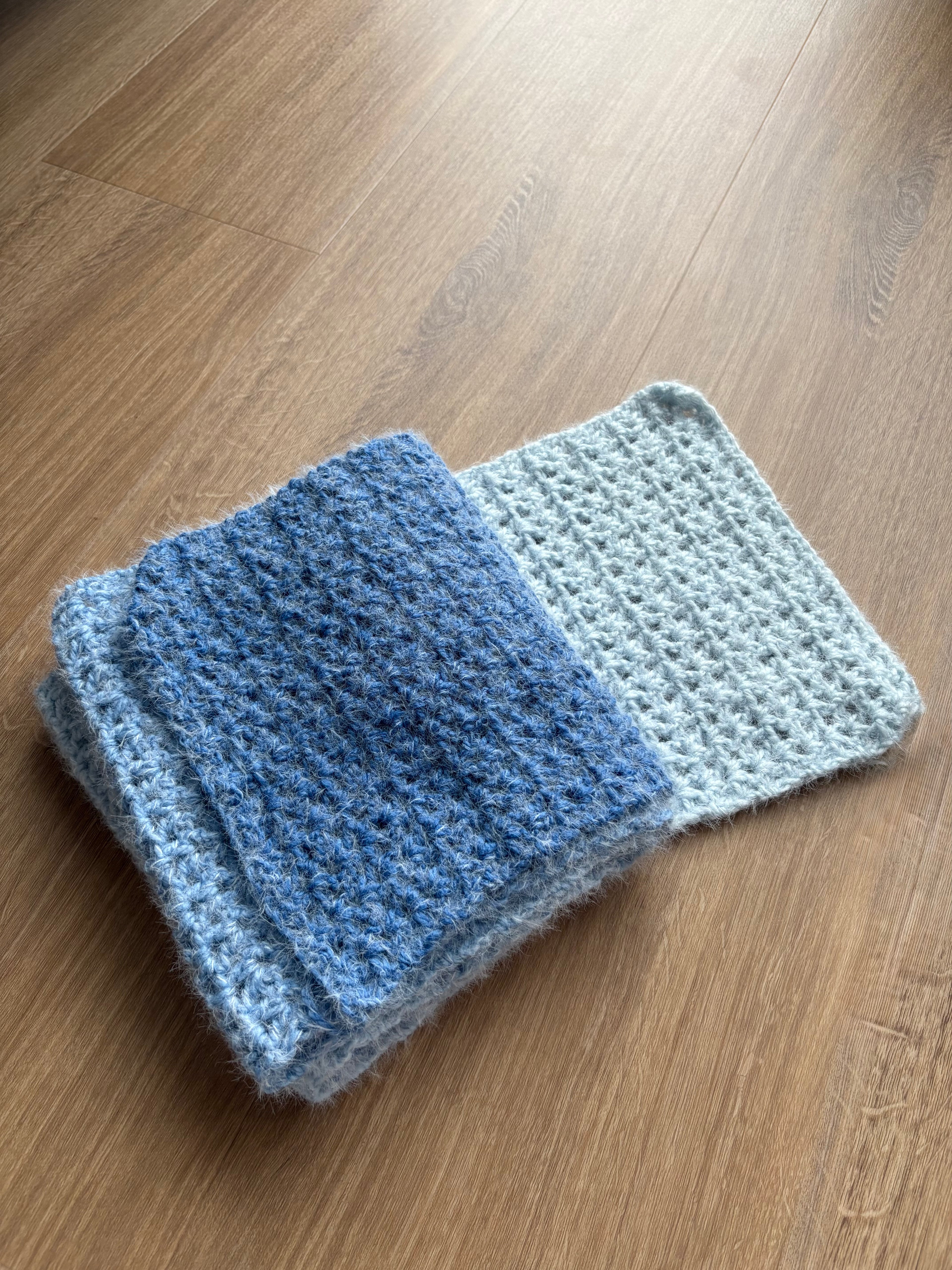 Blue Fluffy Crochet Ombre Scarf