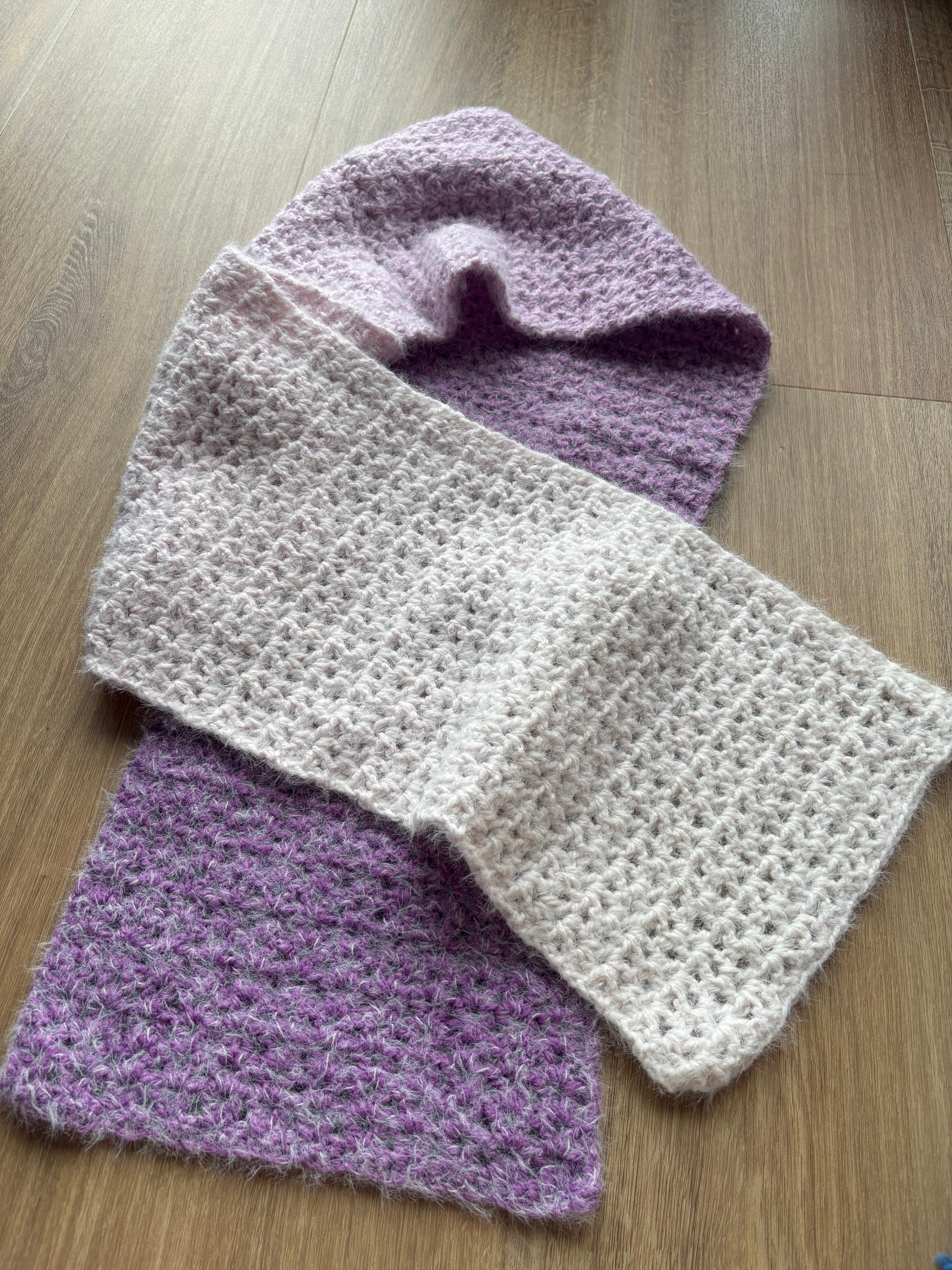 Purple Fluffy Crochet Ombre Scarf