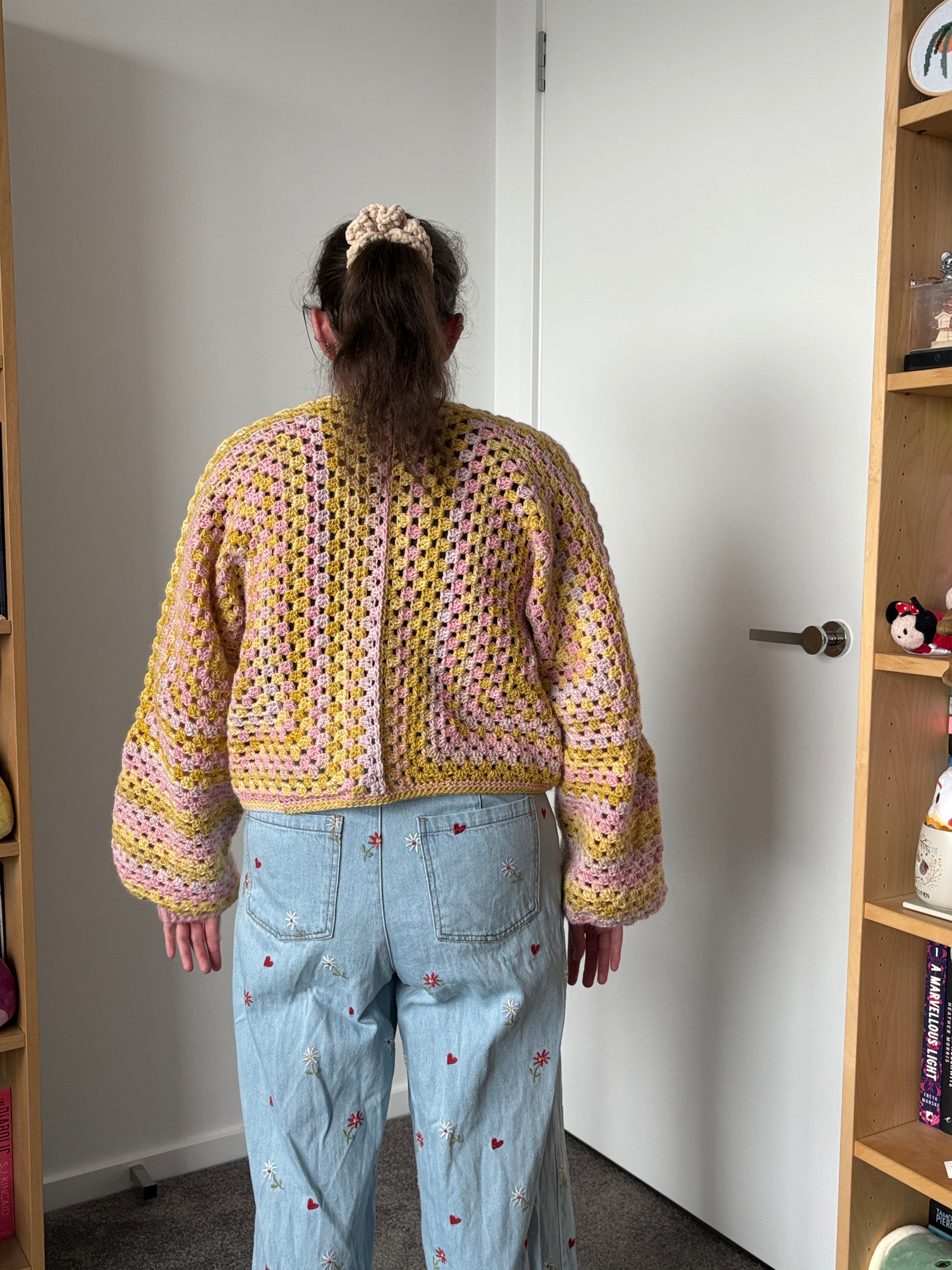 Medium Pink and Yellow Crochet Cardigan