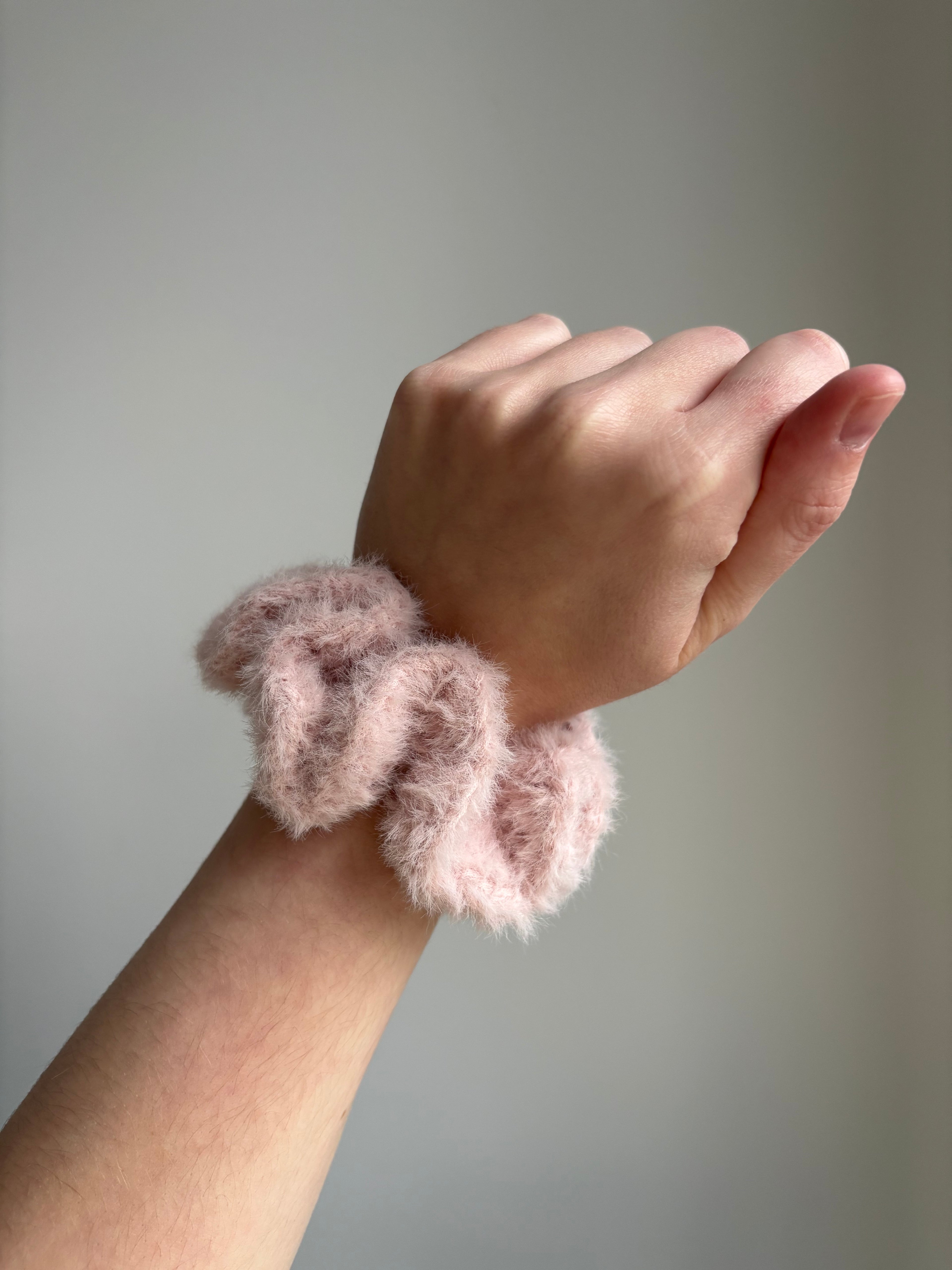 Blush Fluffy Crochet Scrunchie