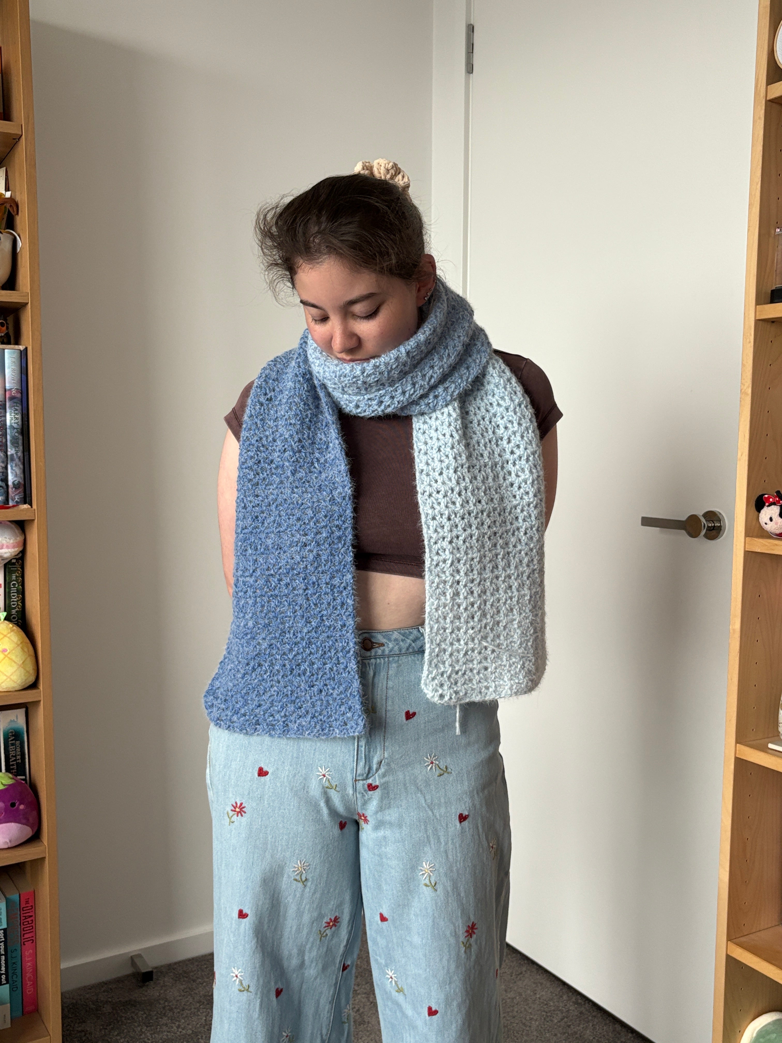 Blue Fluffy Crochet Ombre Scarf