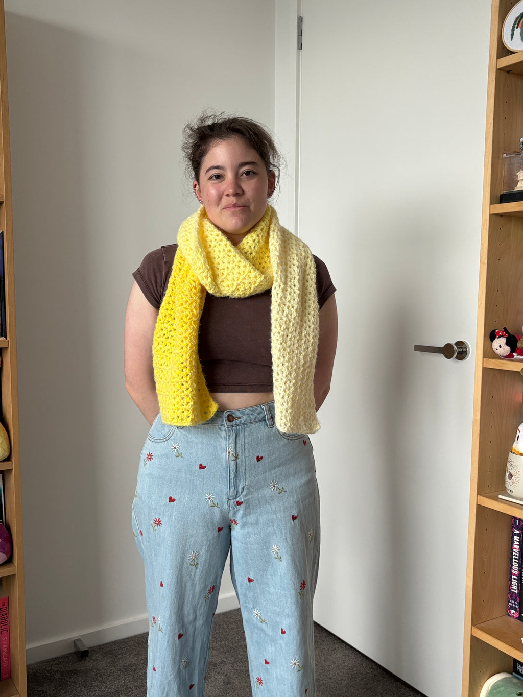 Yellow Fluffy Crochet Ombre Scarf