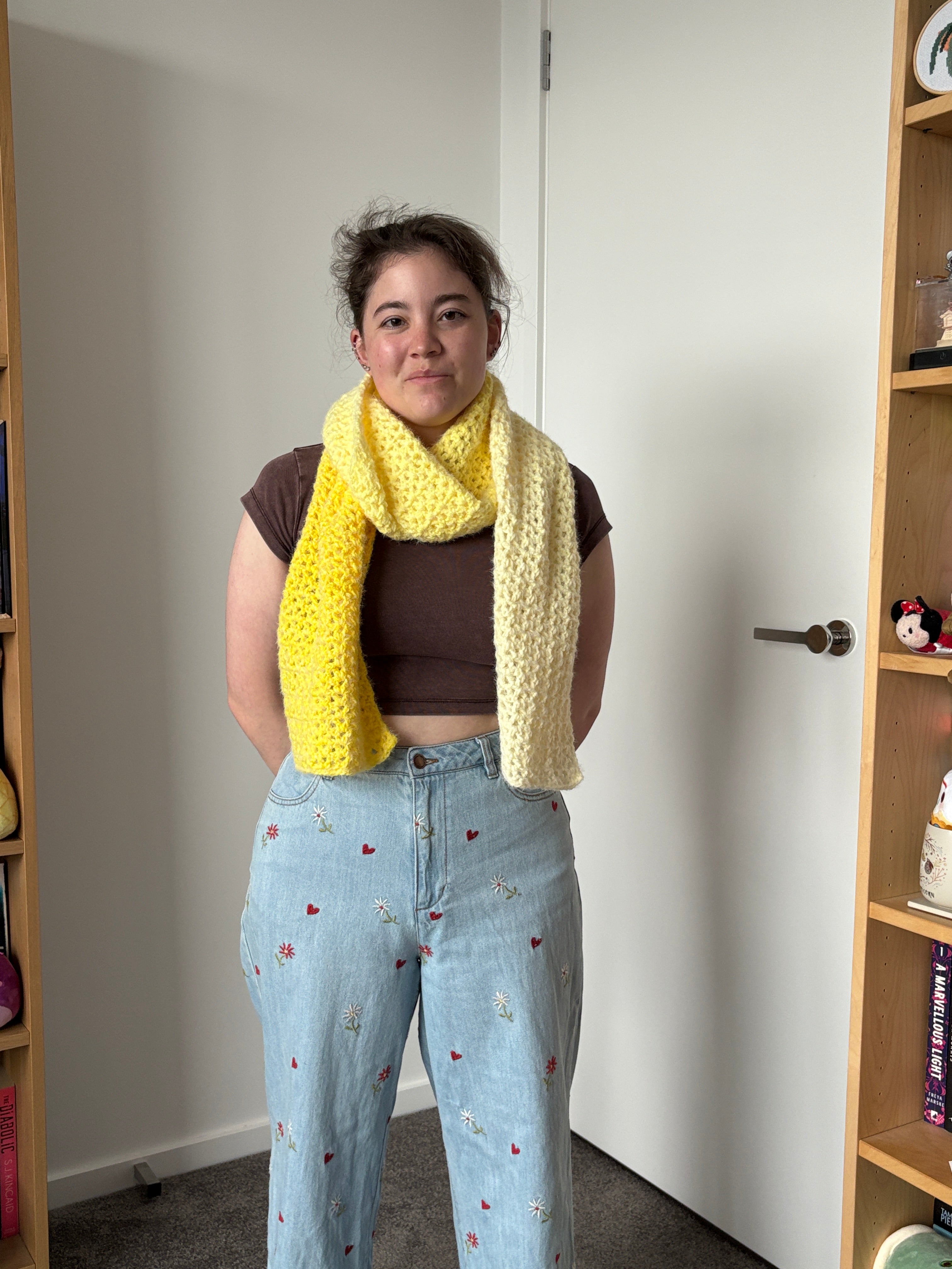 Yellow Fluffy Crochet Ombre Scarf