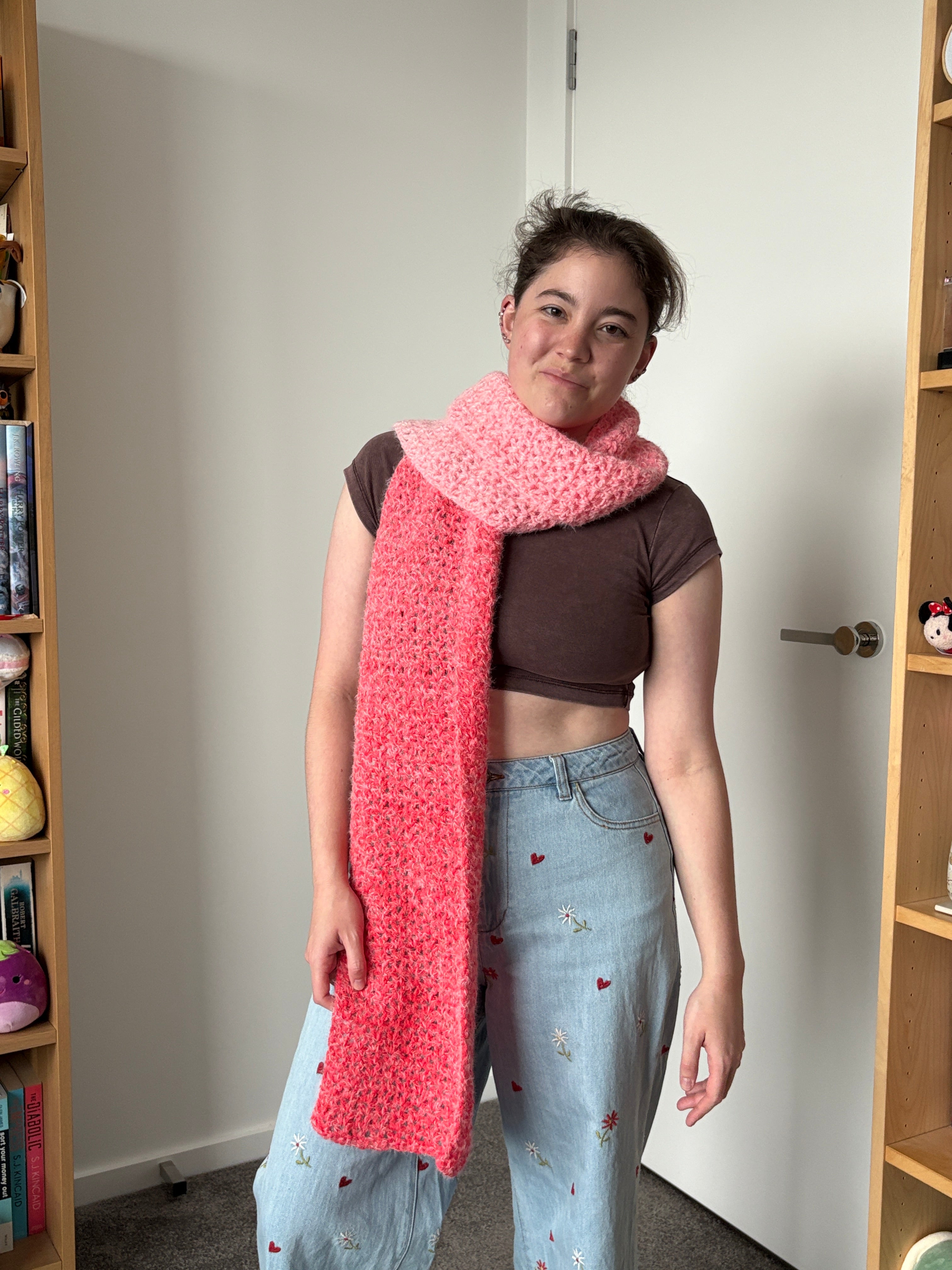 Pink Fluffy Crochet Ombre Scarf