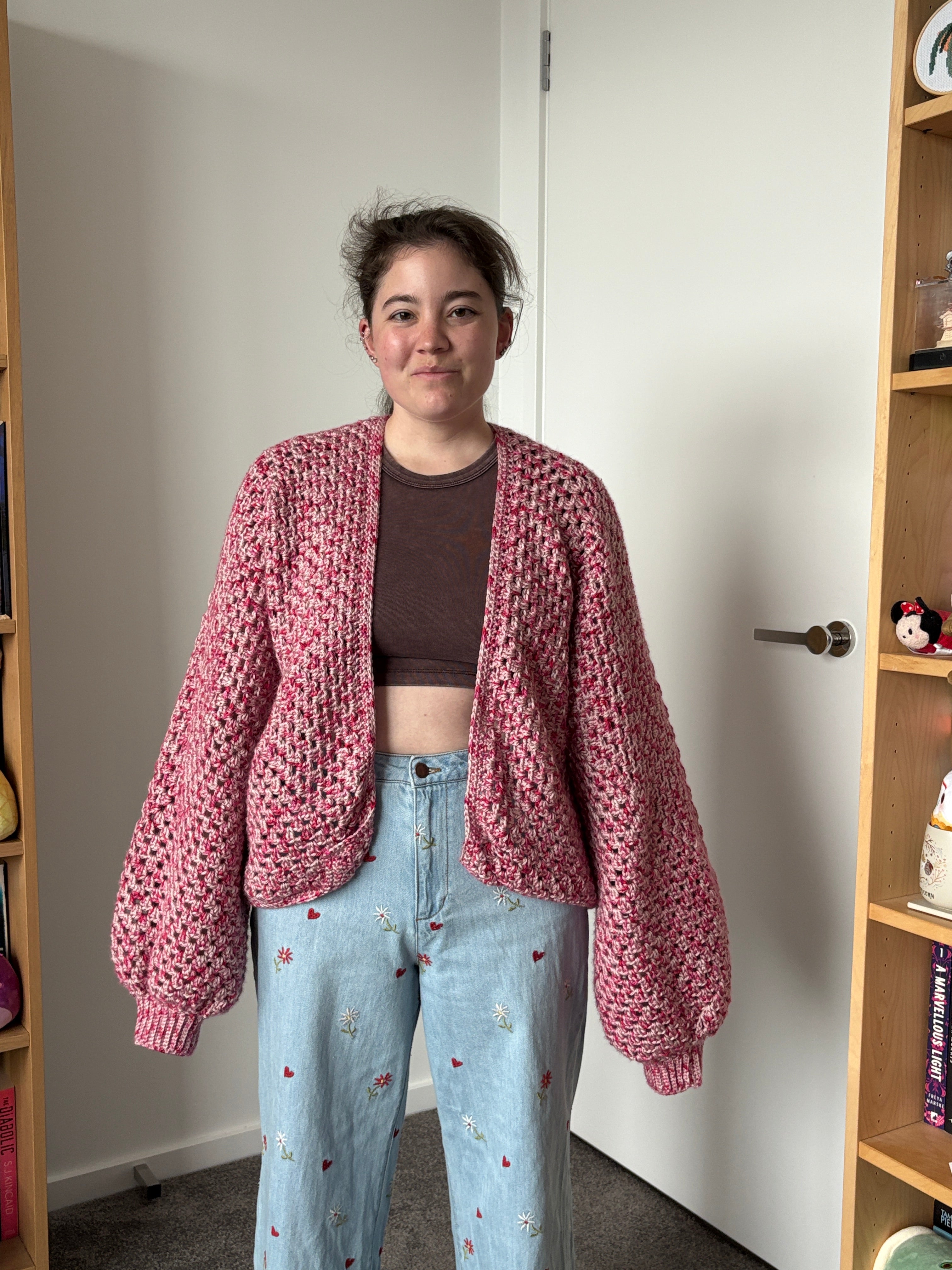 XL Pink Multi Crochet Cardigan
