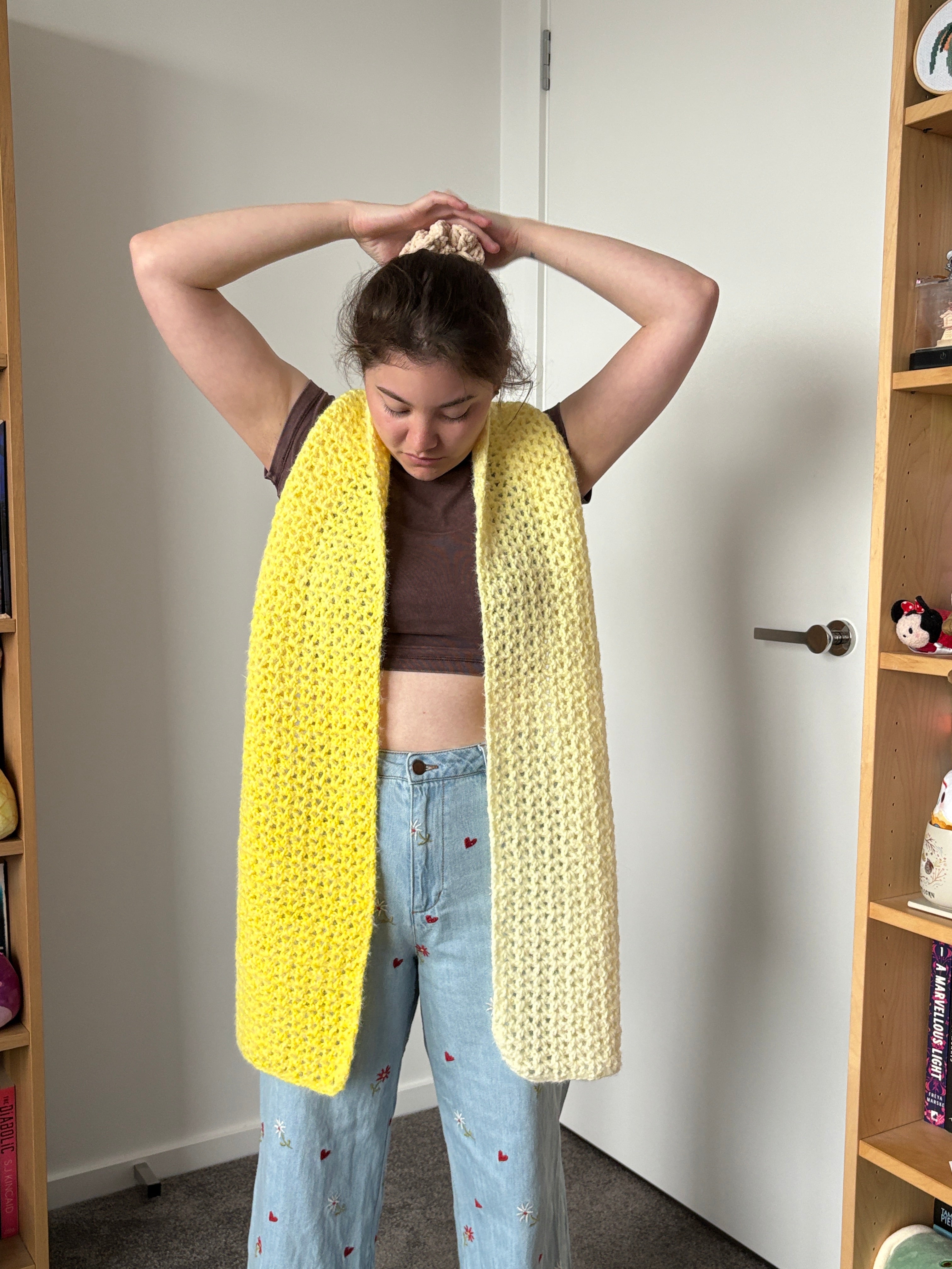 Yellow Fluffy Crochet Ombre Scarf