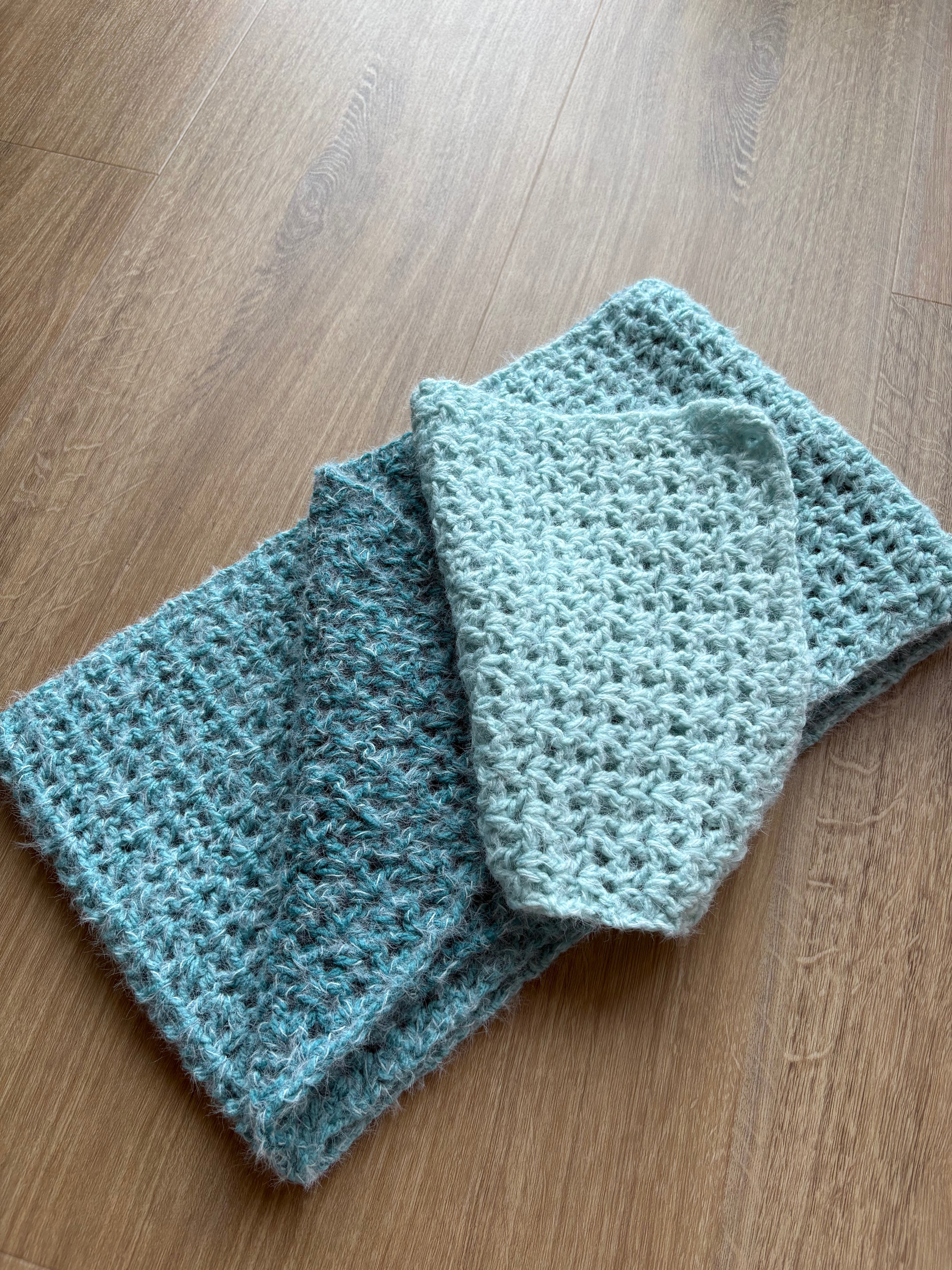 Aqua Fluffy Crochet Ombre Scarf