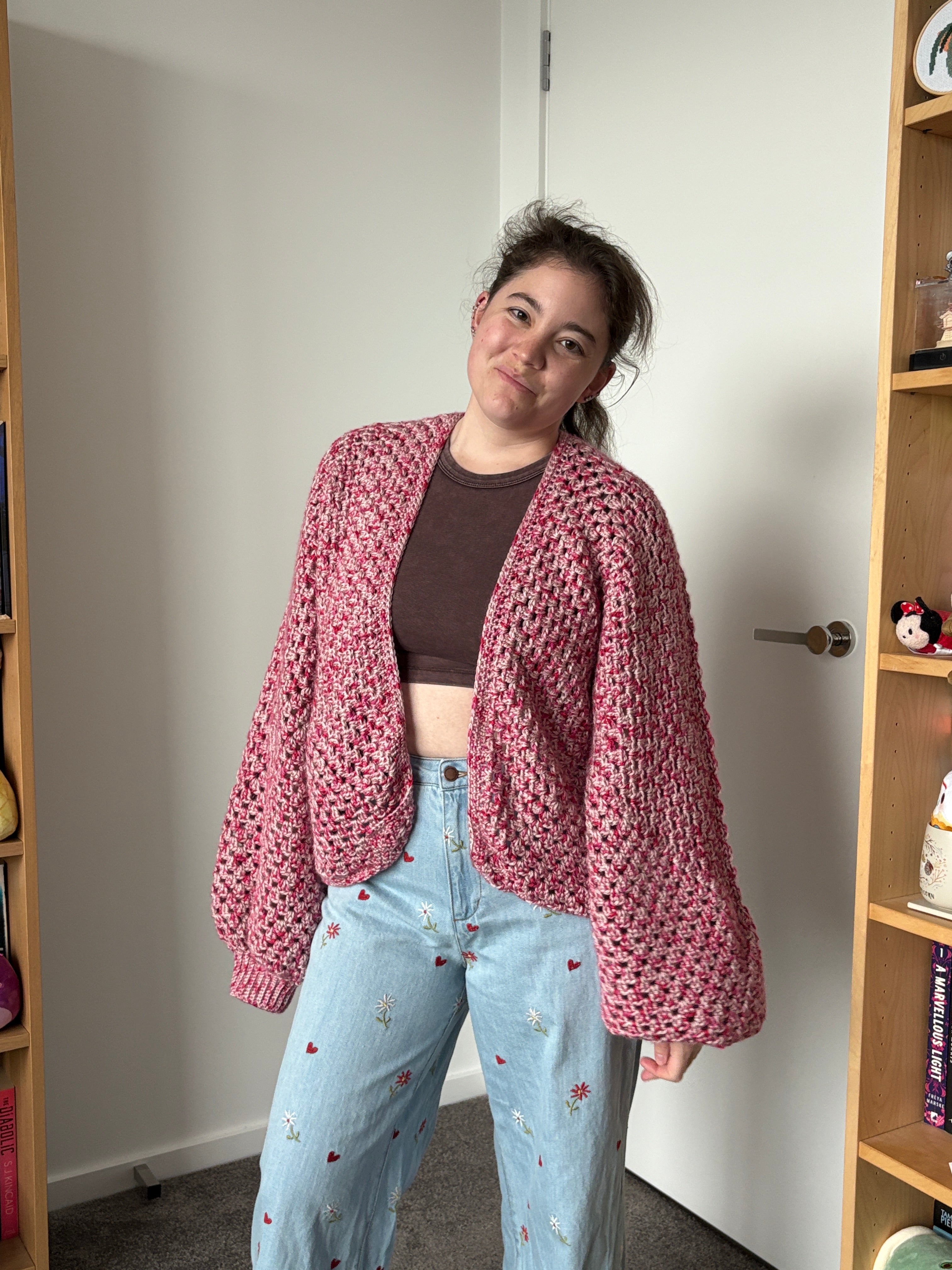 XL Pink Multi Crochet Cardigan