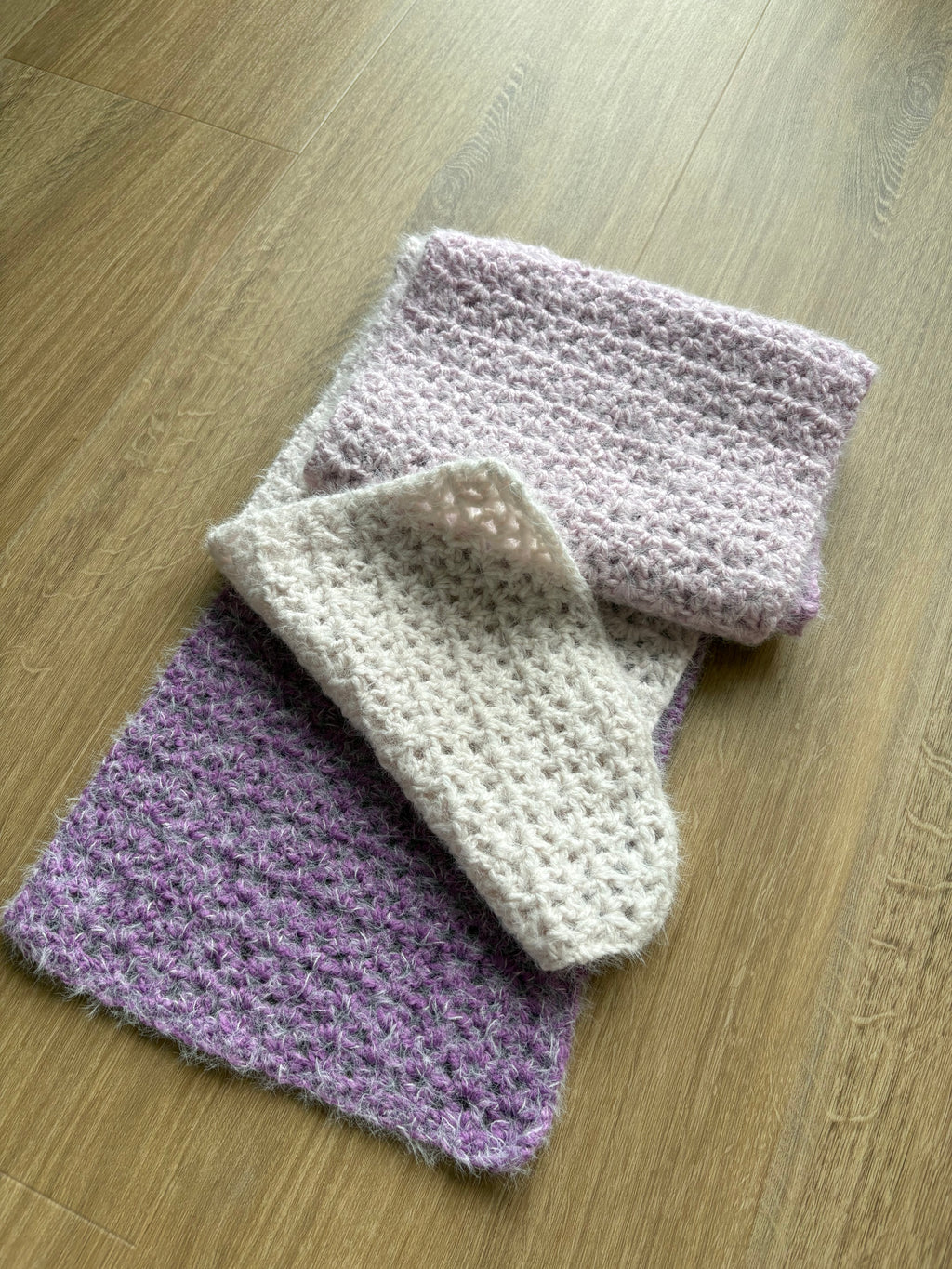 Purple Fluffy Crochet Ombre Scarf