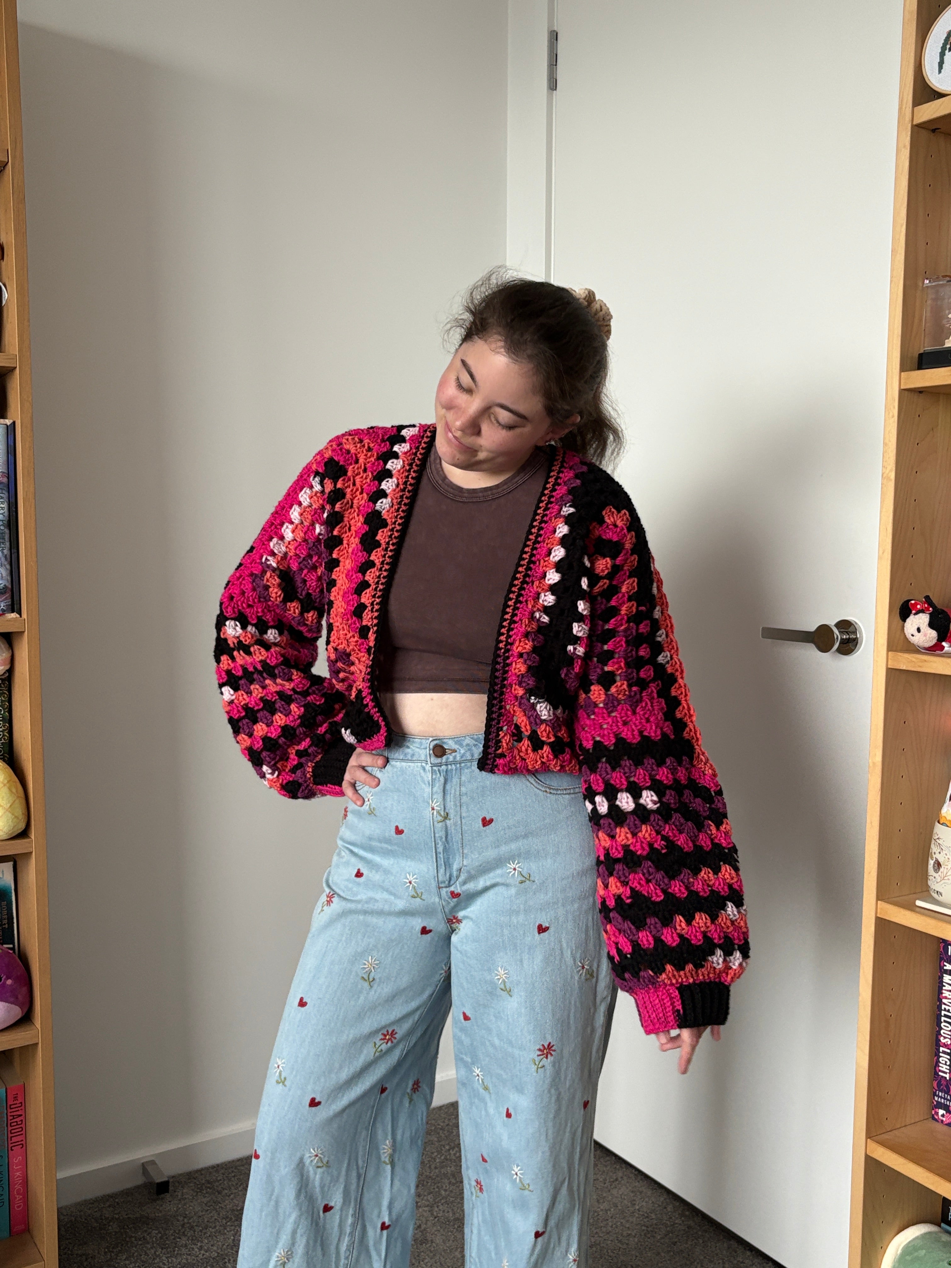 Small Dark Pink Crochet Cardigan