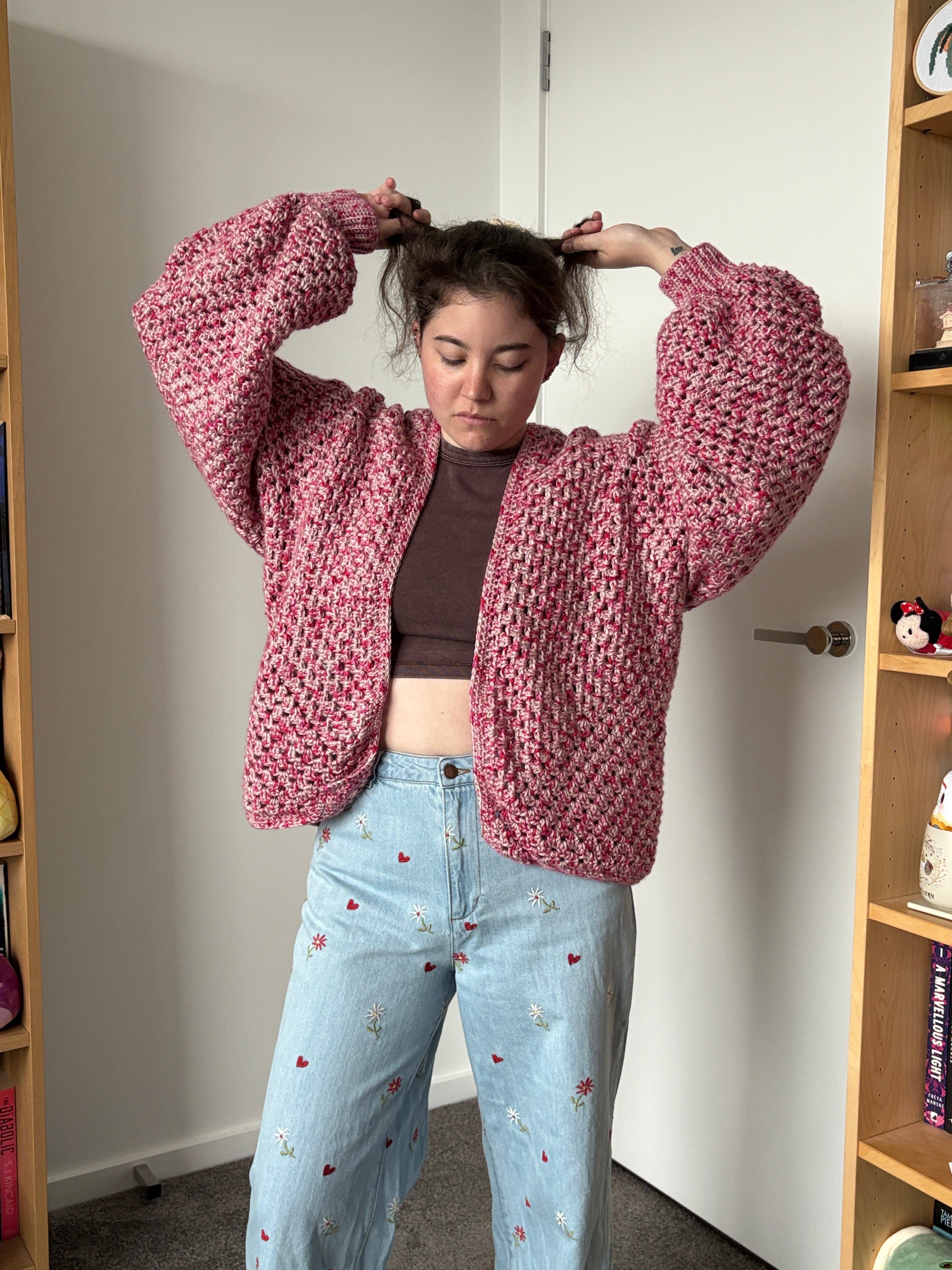 XL Pink Multi Crochet Cardigan