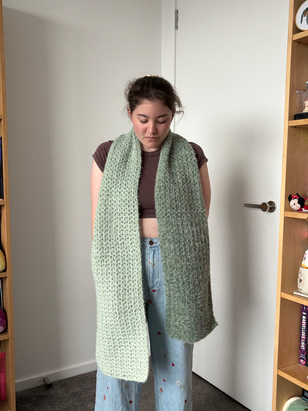 Green Fluffy Crochet Ombre Scarf