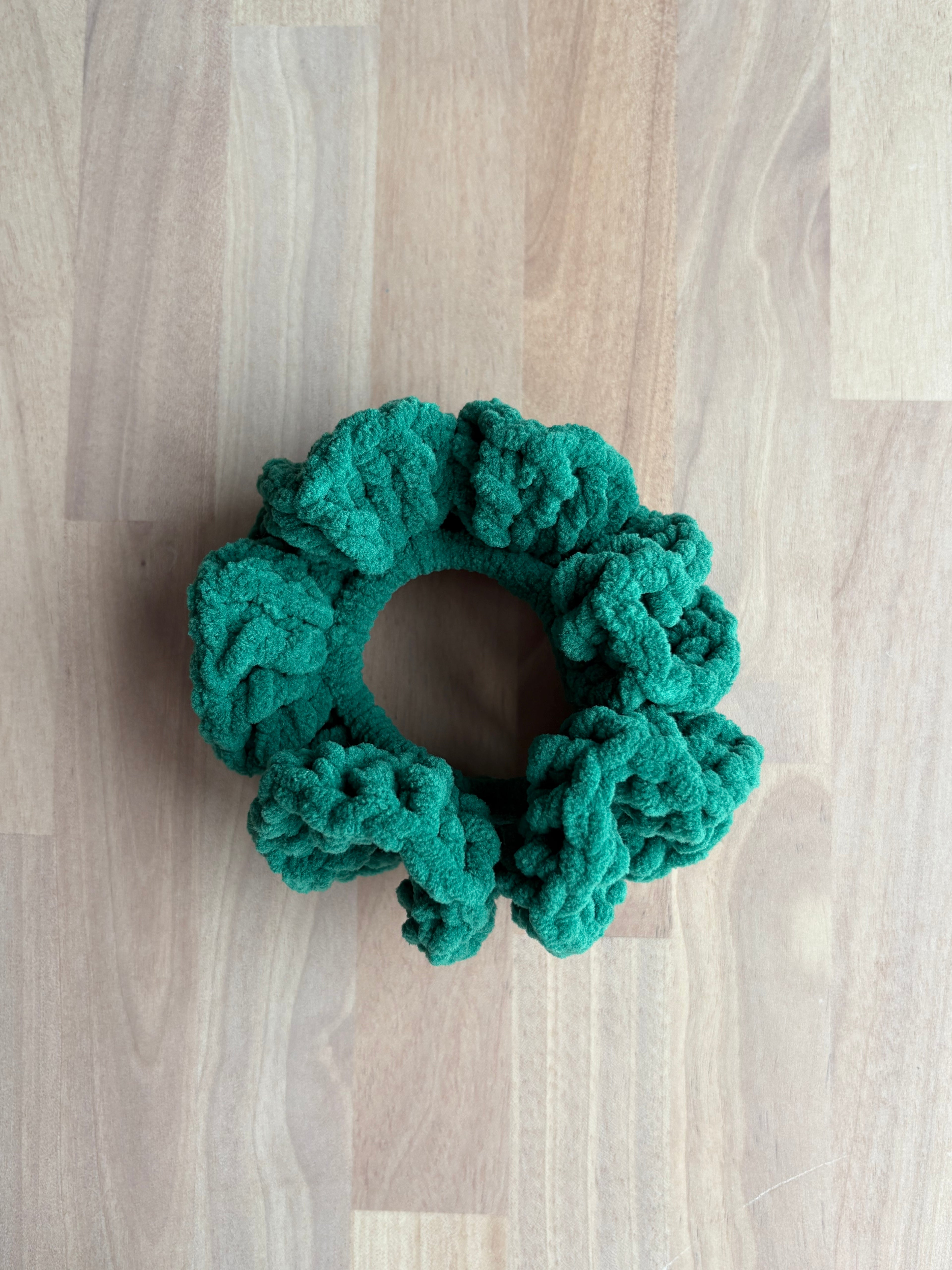 Green Velour Crochet Scrunchie