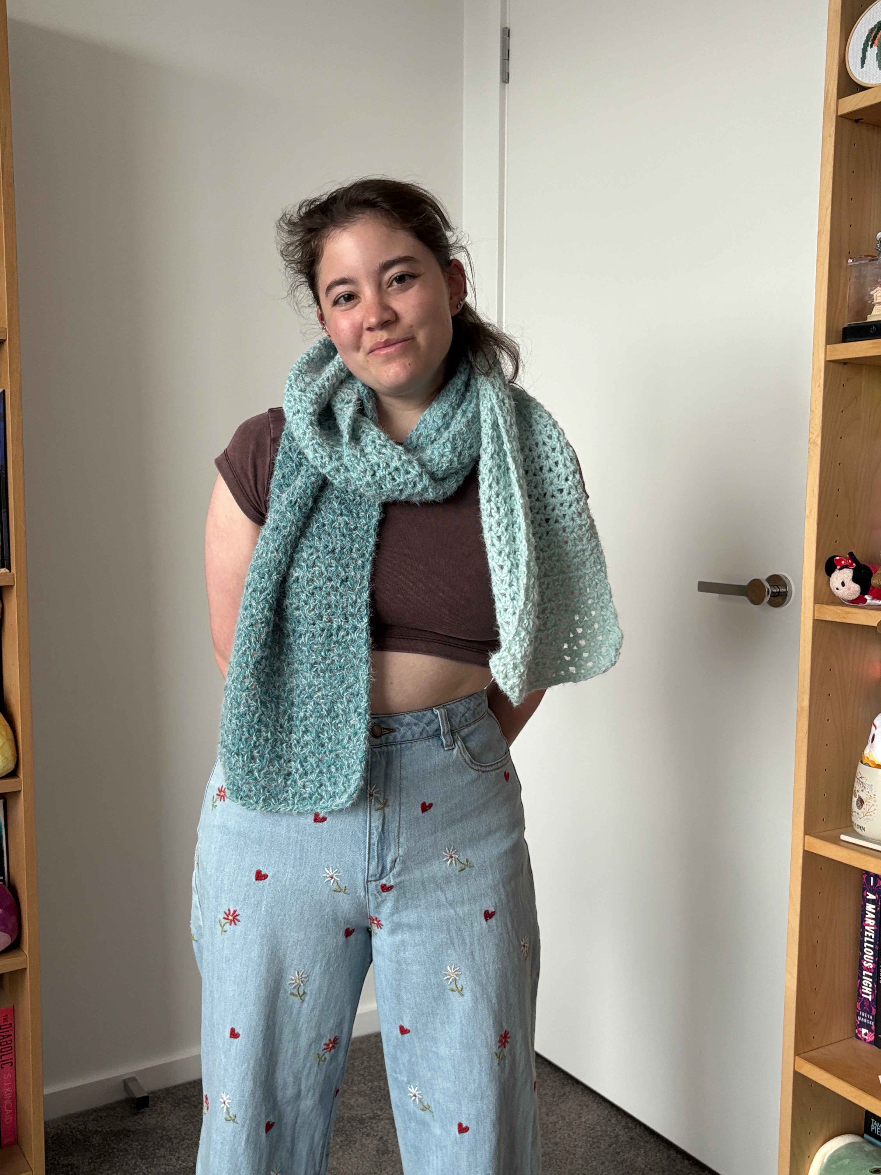Aqua Fluffy Crochet Ombre Scarf