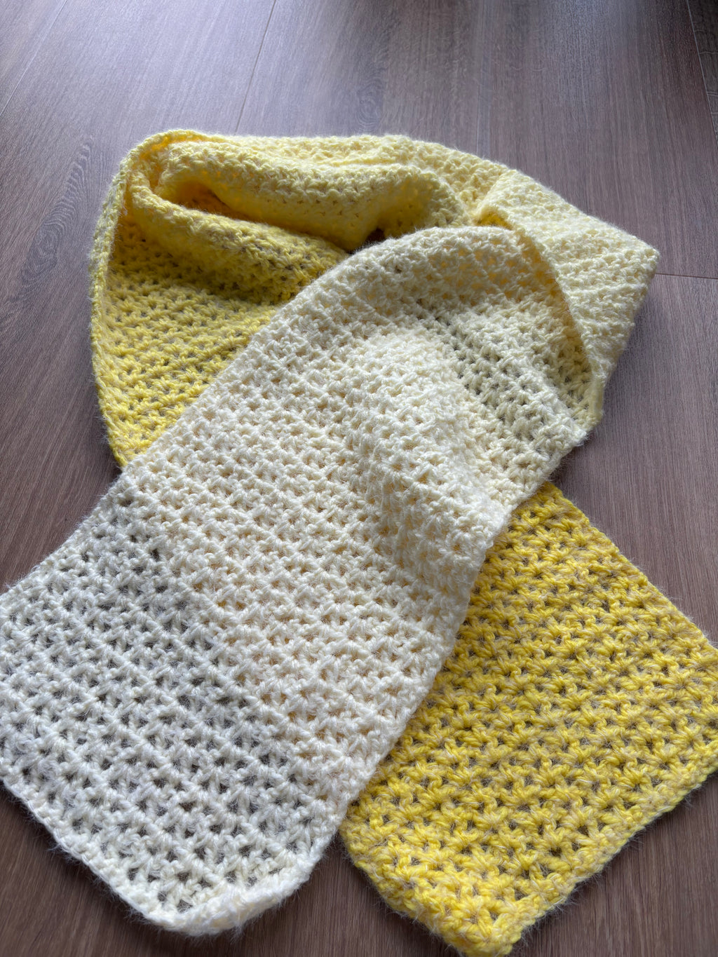 Yellow Fluffy Crochet Ombre Scarf