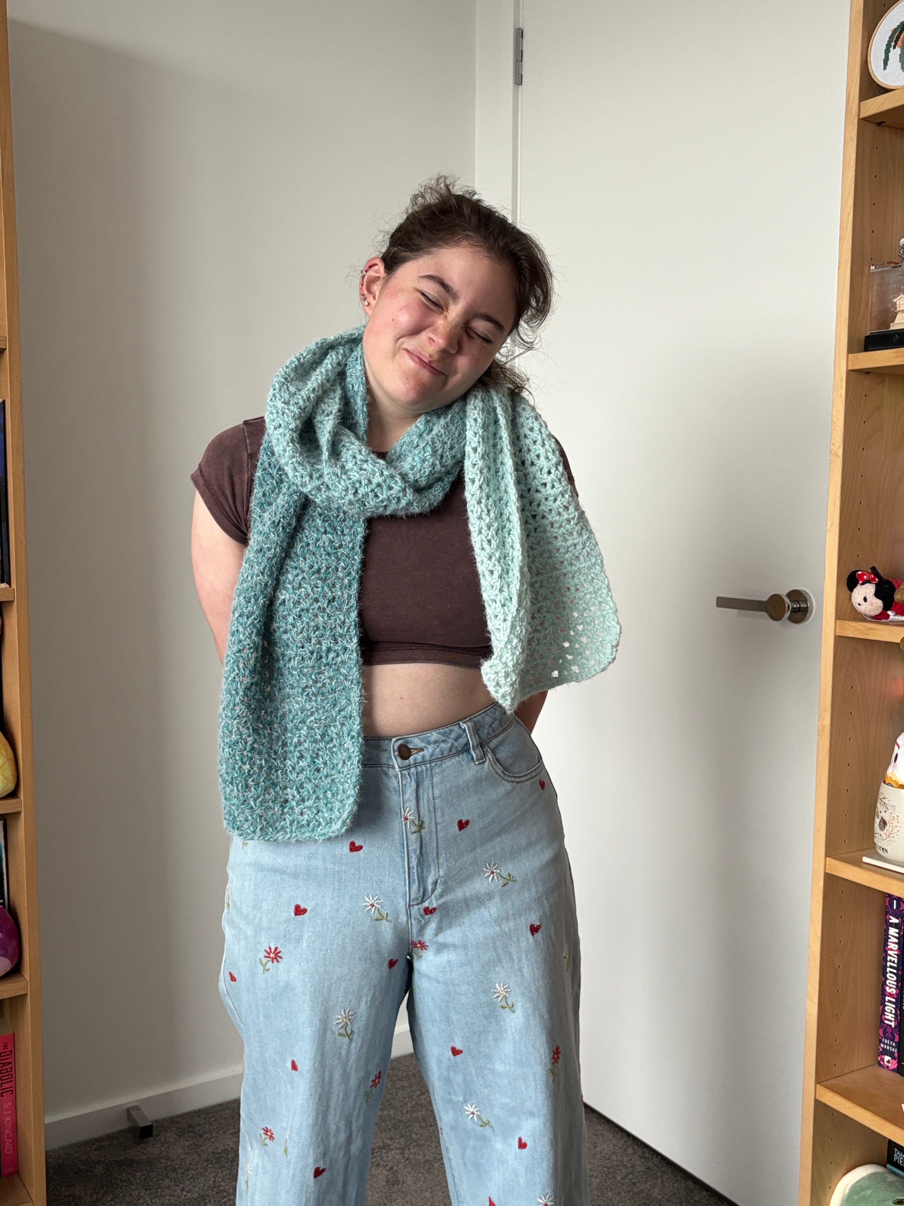 Aqua Fluffy Crochet Ombre Scarf