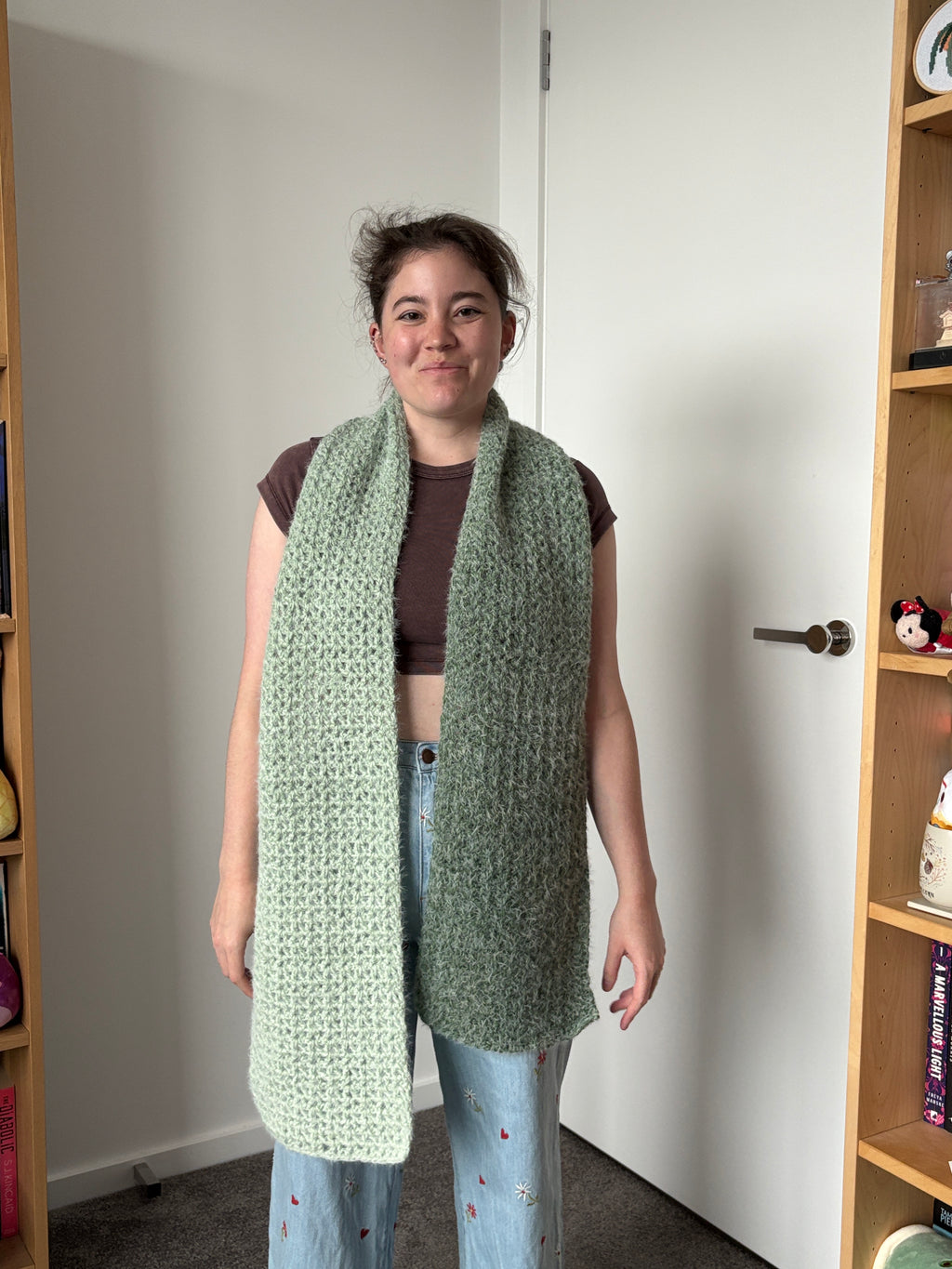 Green Fluffy Crochet Ombre Scarf
