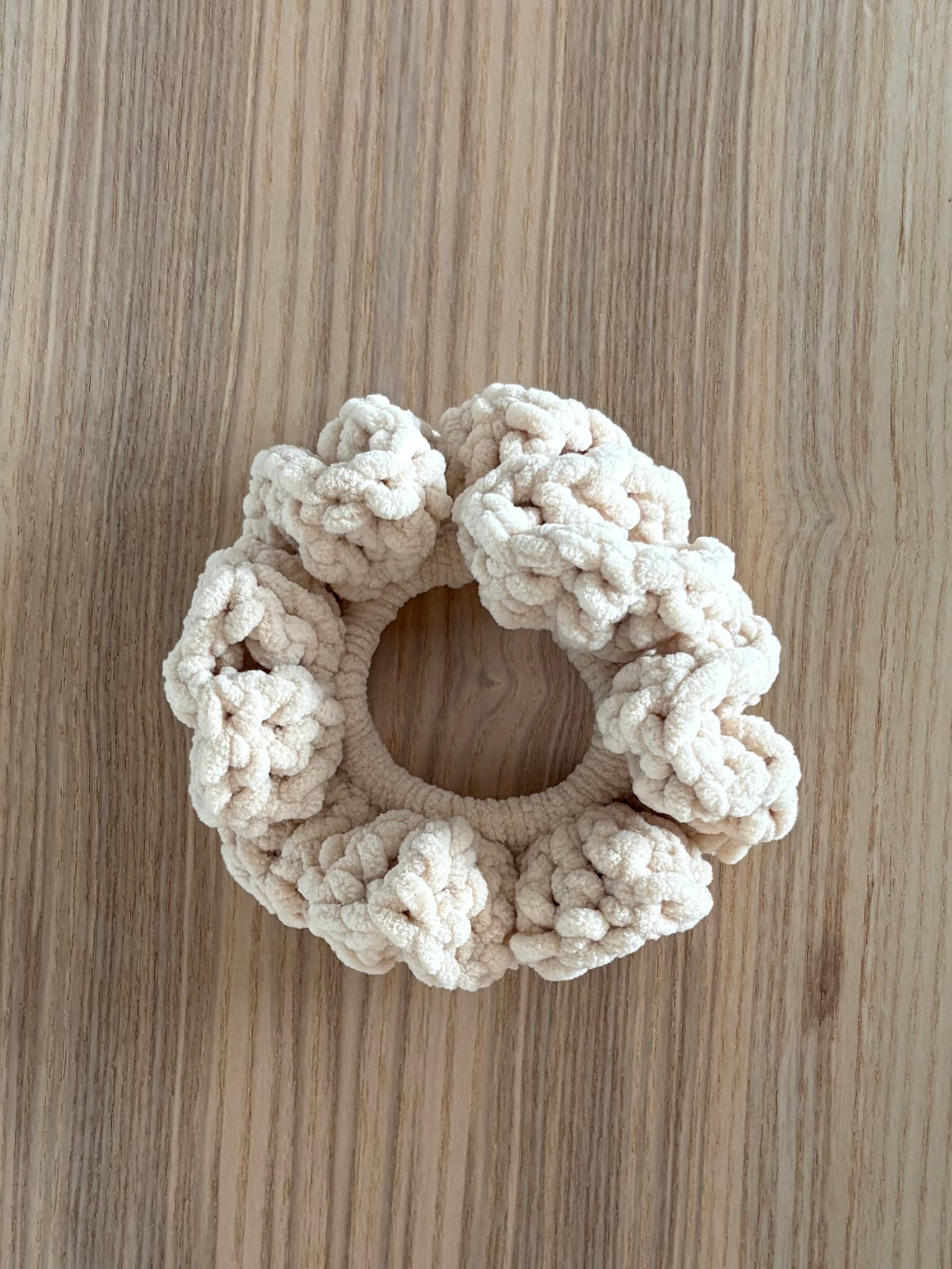 Natural Velour Crochet Scrunchie