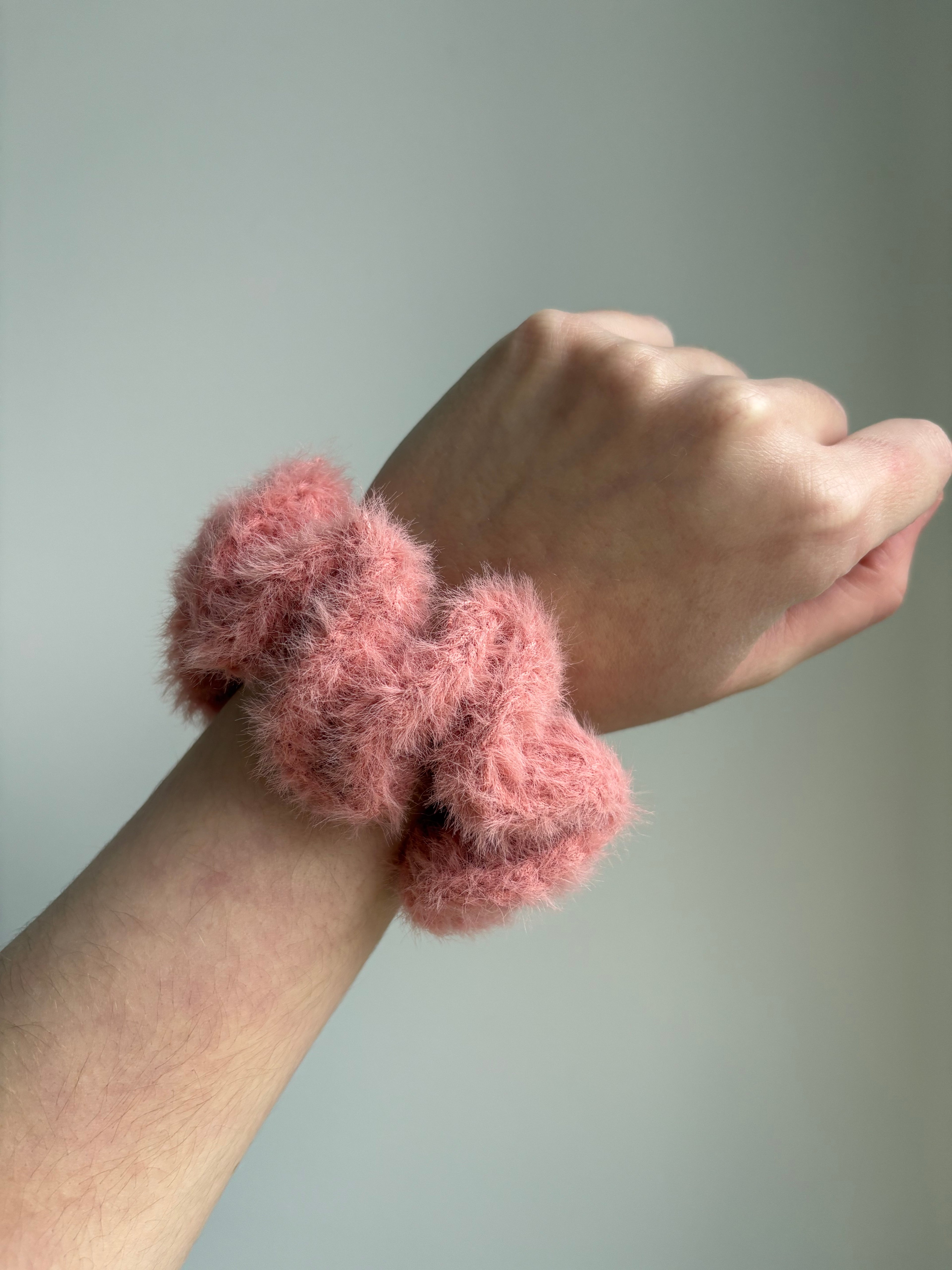 Pink Fluffy Crochet Scrunchie