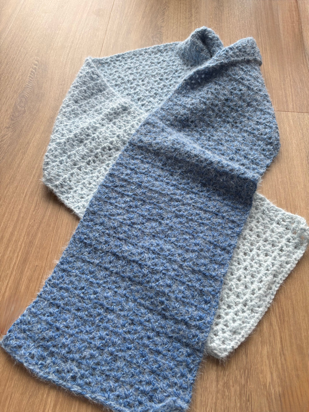 Blue Fluffy Crochet Ombre Scarf