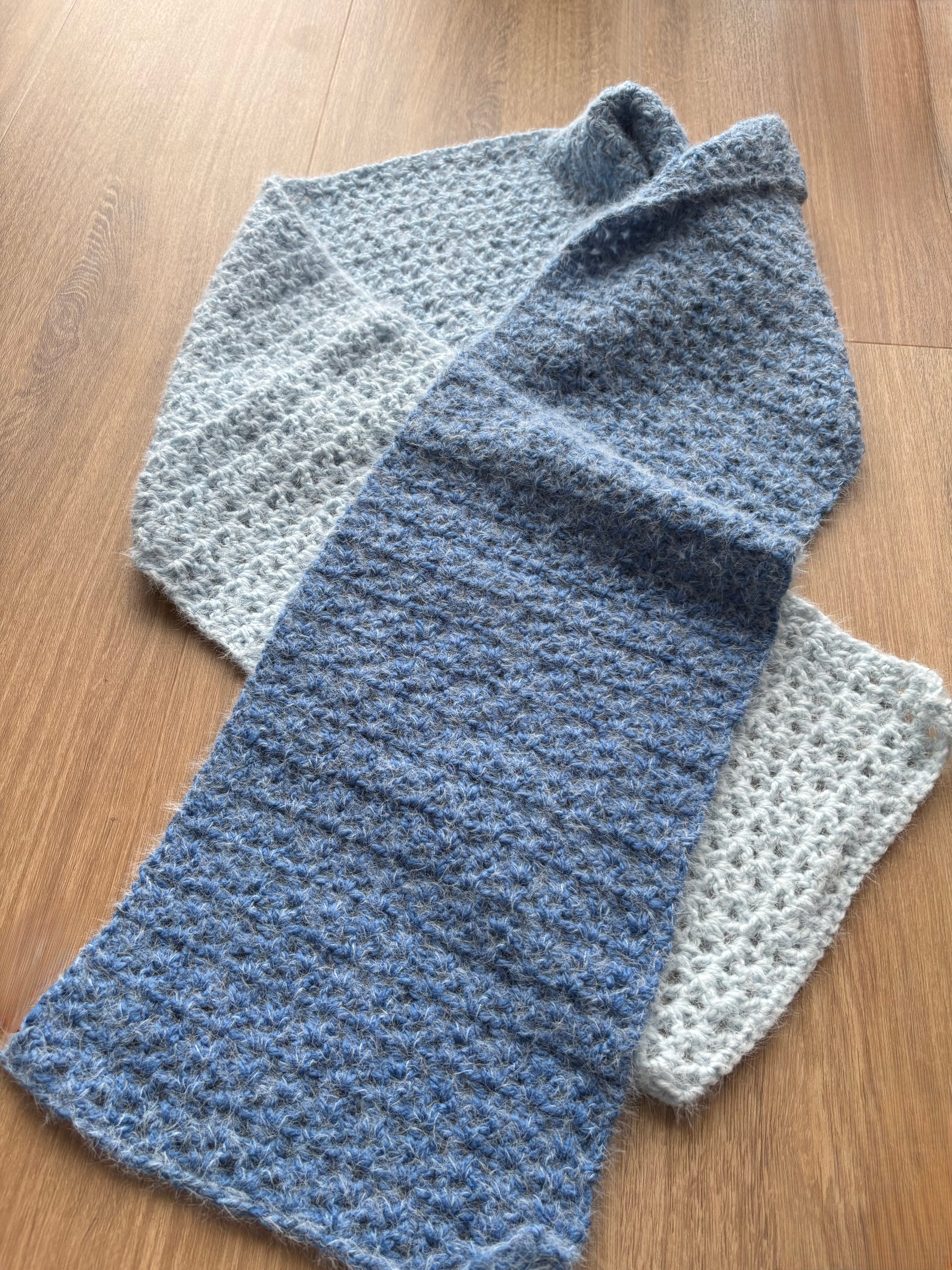 Blue Fluffy Crochet Ombre Scarf