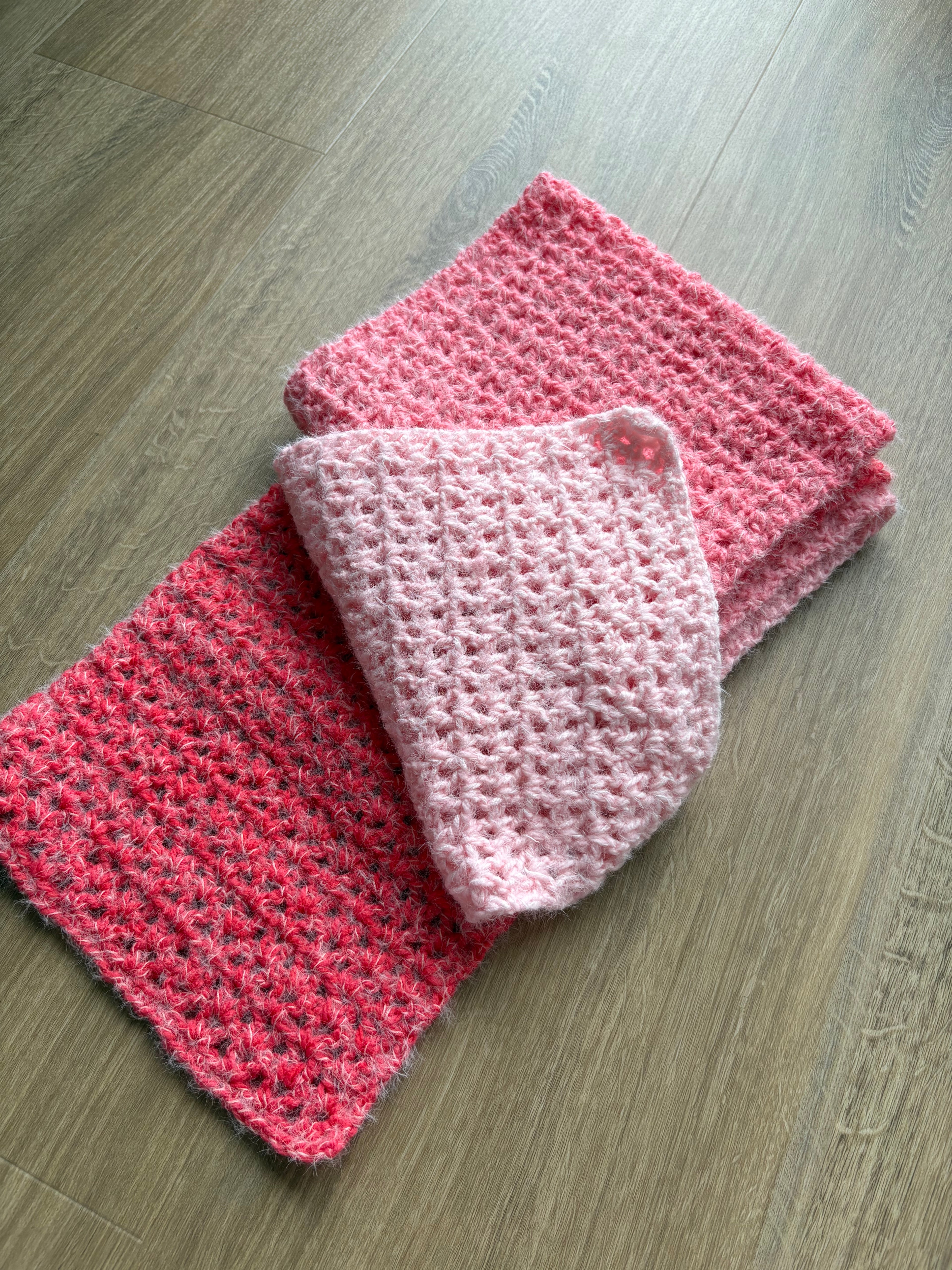 Pink Fluffy Crochet Ombre Scarf