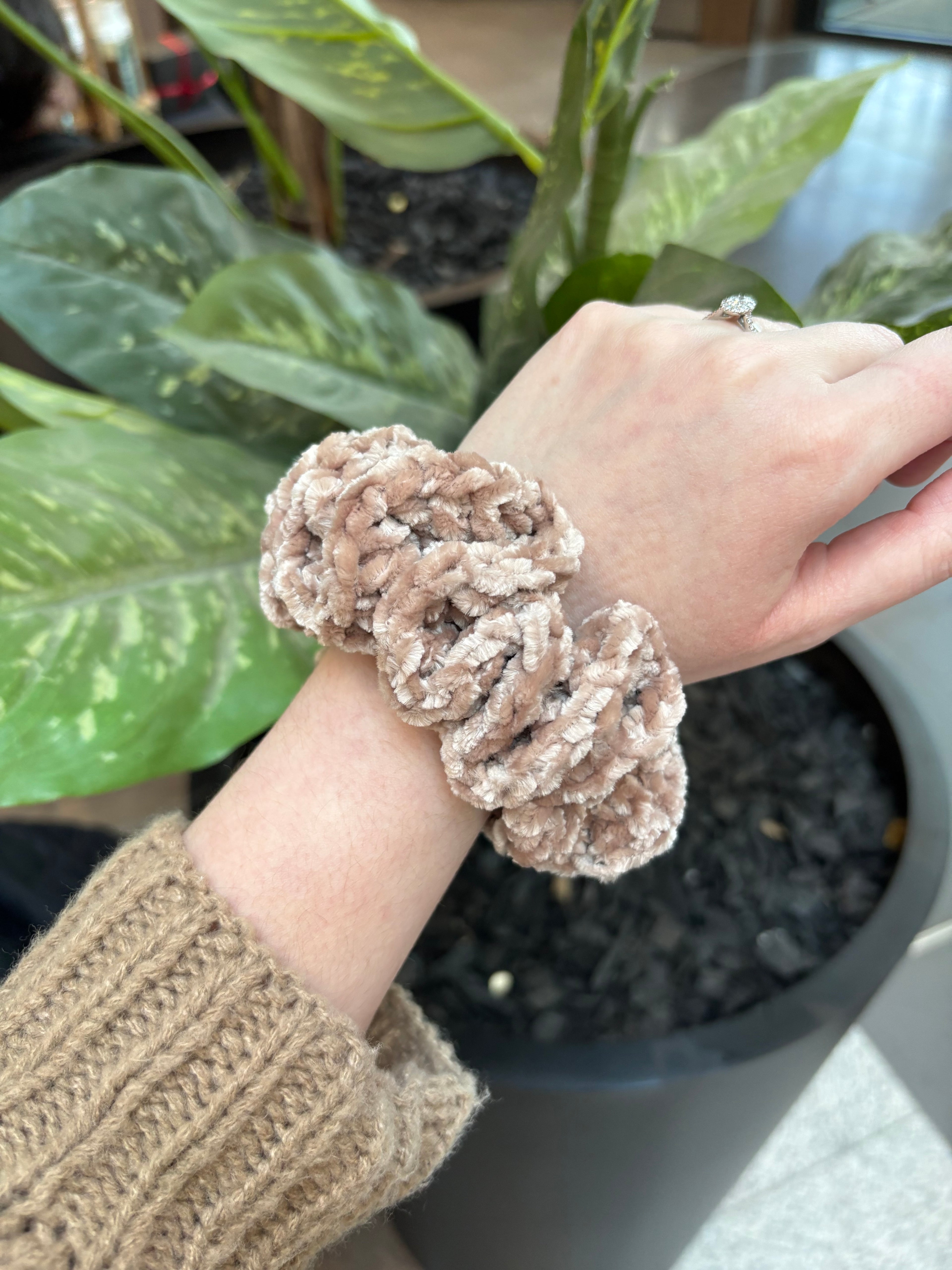 Mushroom Velvet Crochet Scrunchie