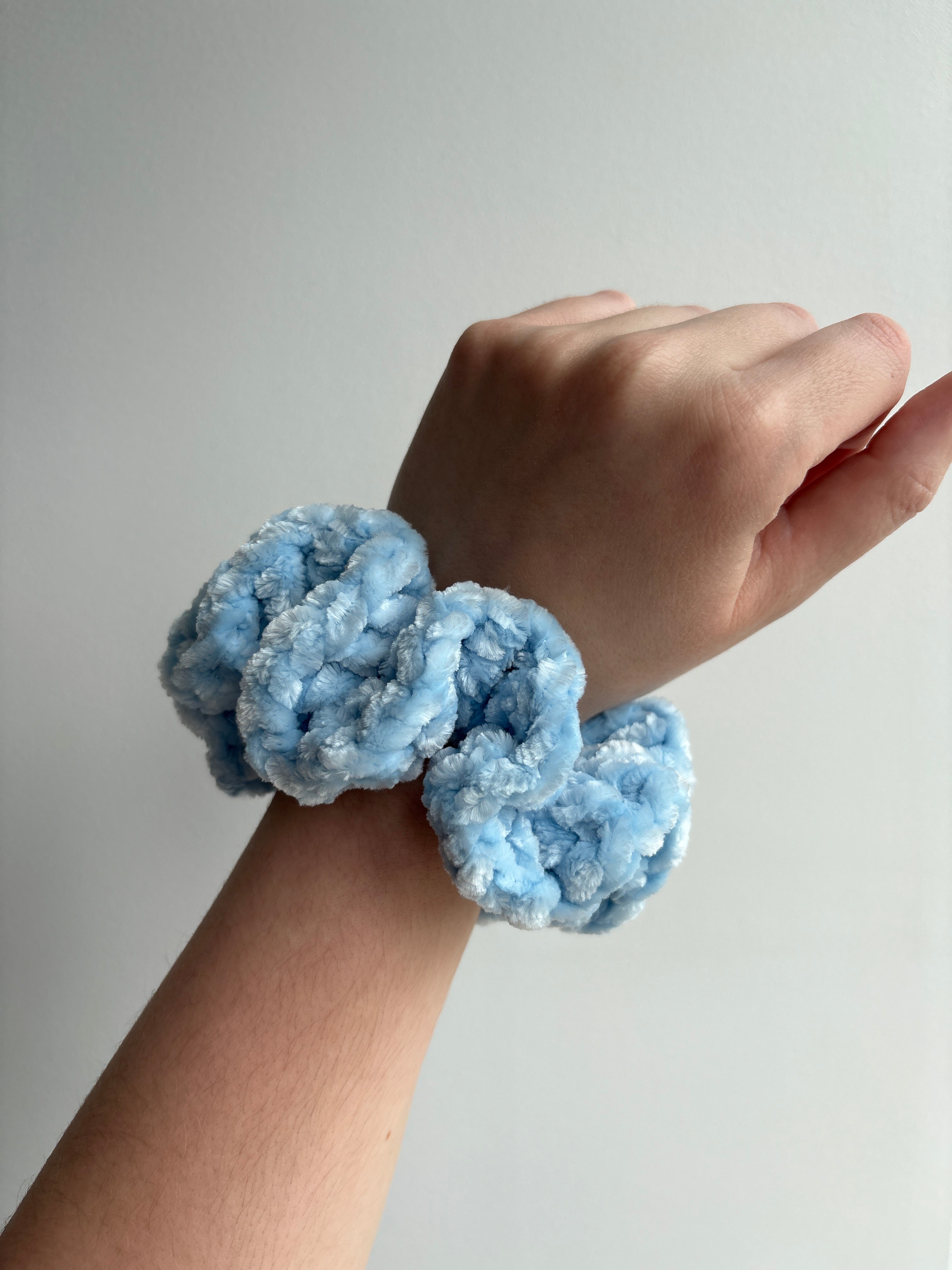 Baby Blue Velvet Crochet Scrunchie