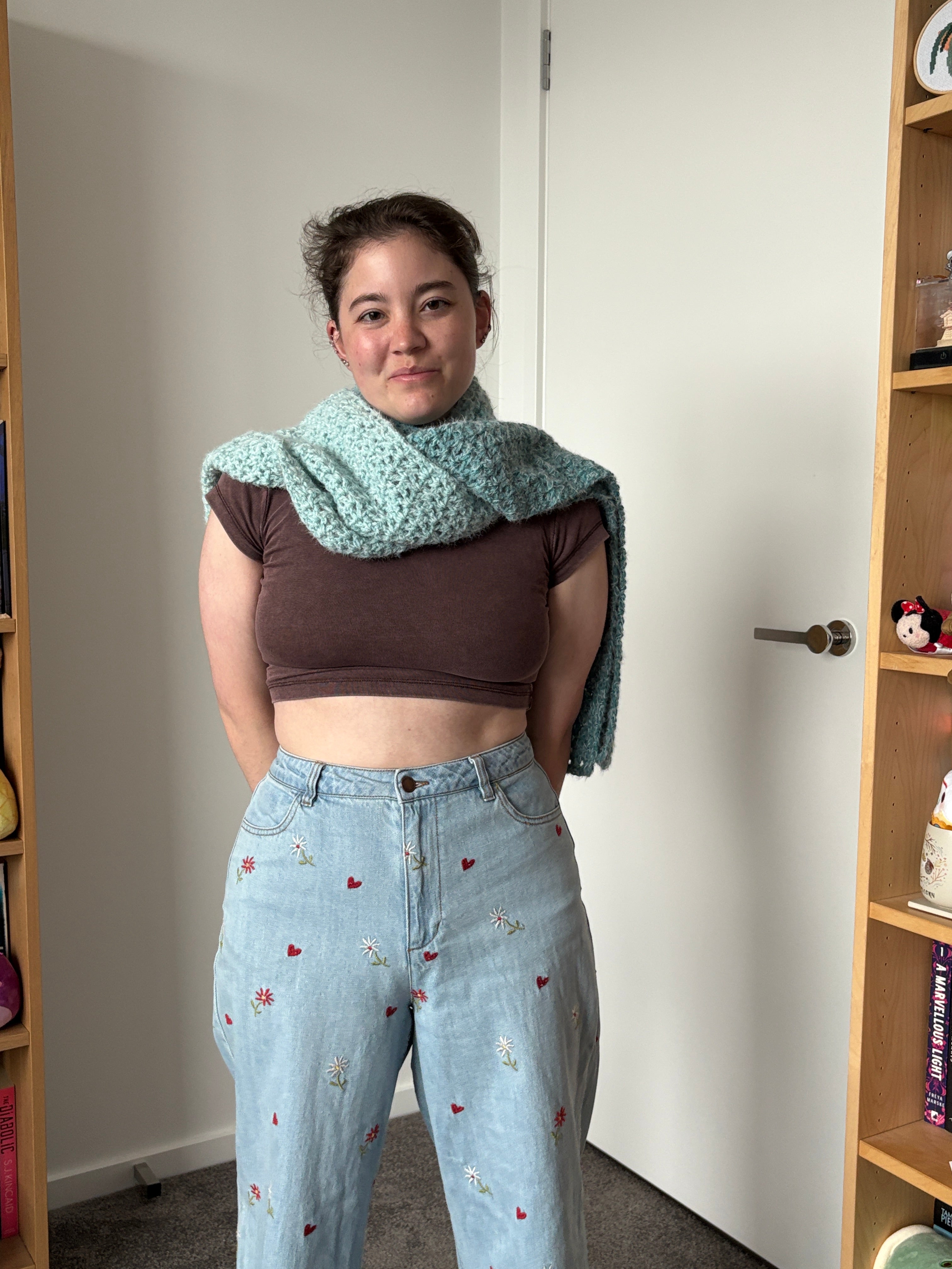 Aqua Fluffy Crochet Ombre Scarf