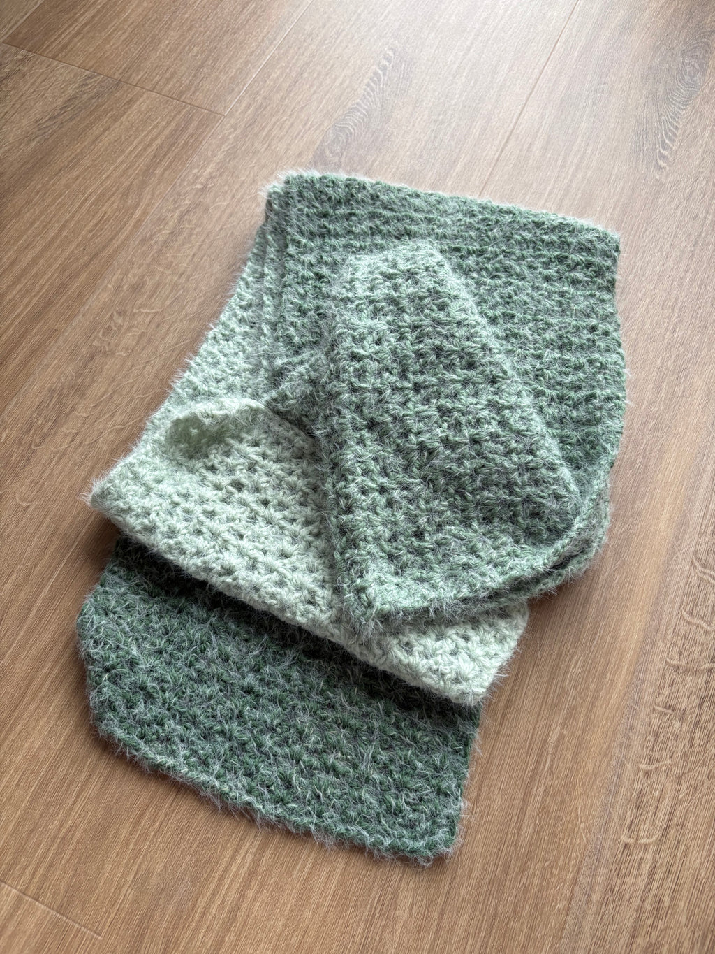 Green Fluffy Crochet Ombre Scarf
