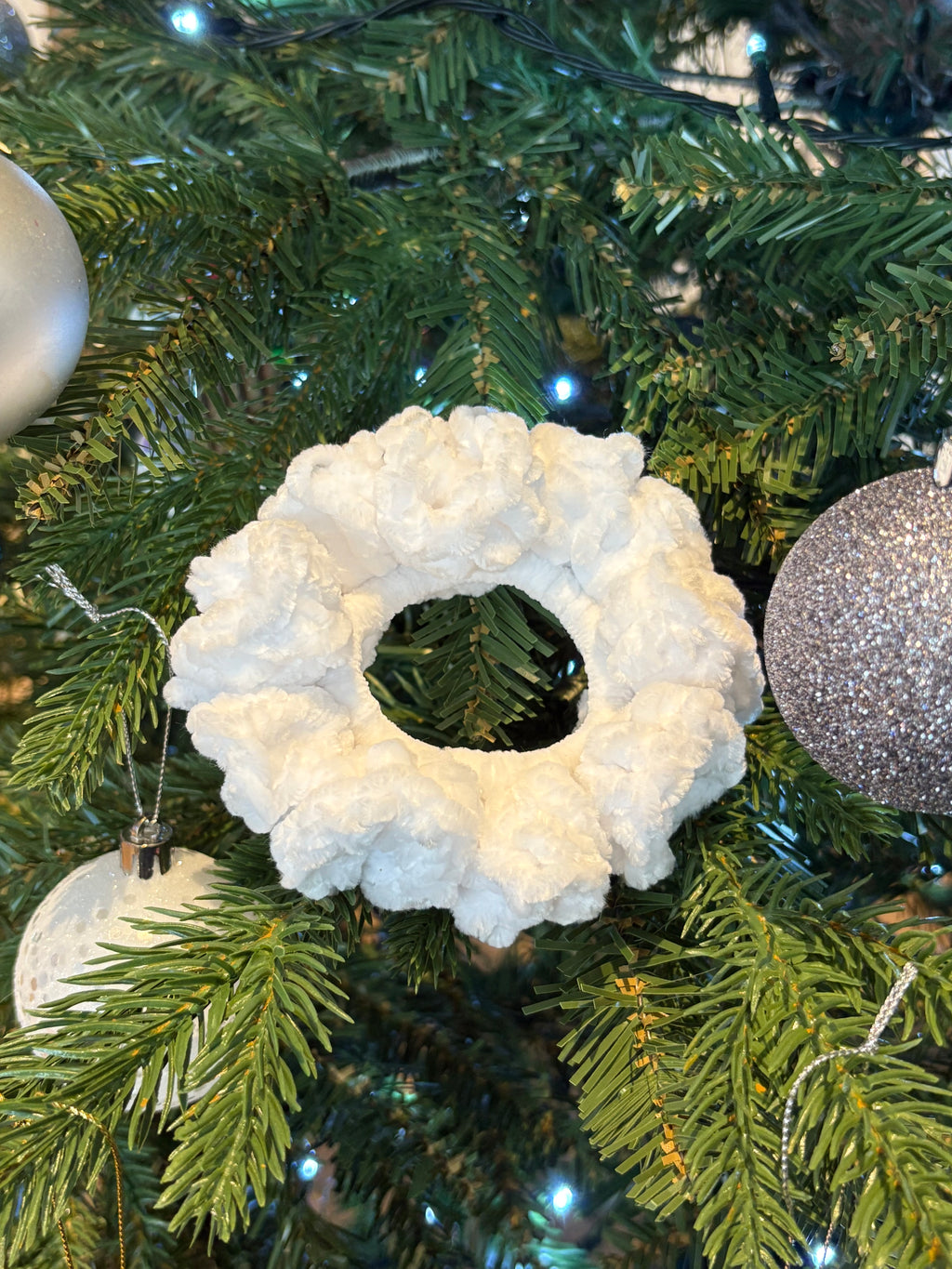 White Velvet Crochet Scrunchie