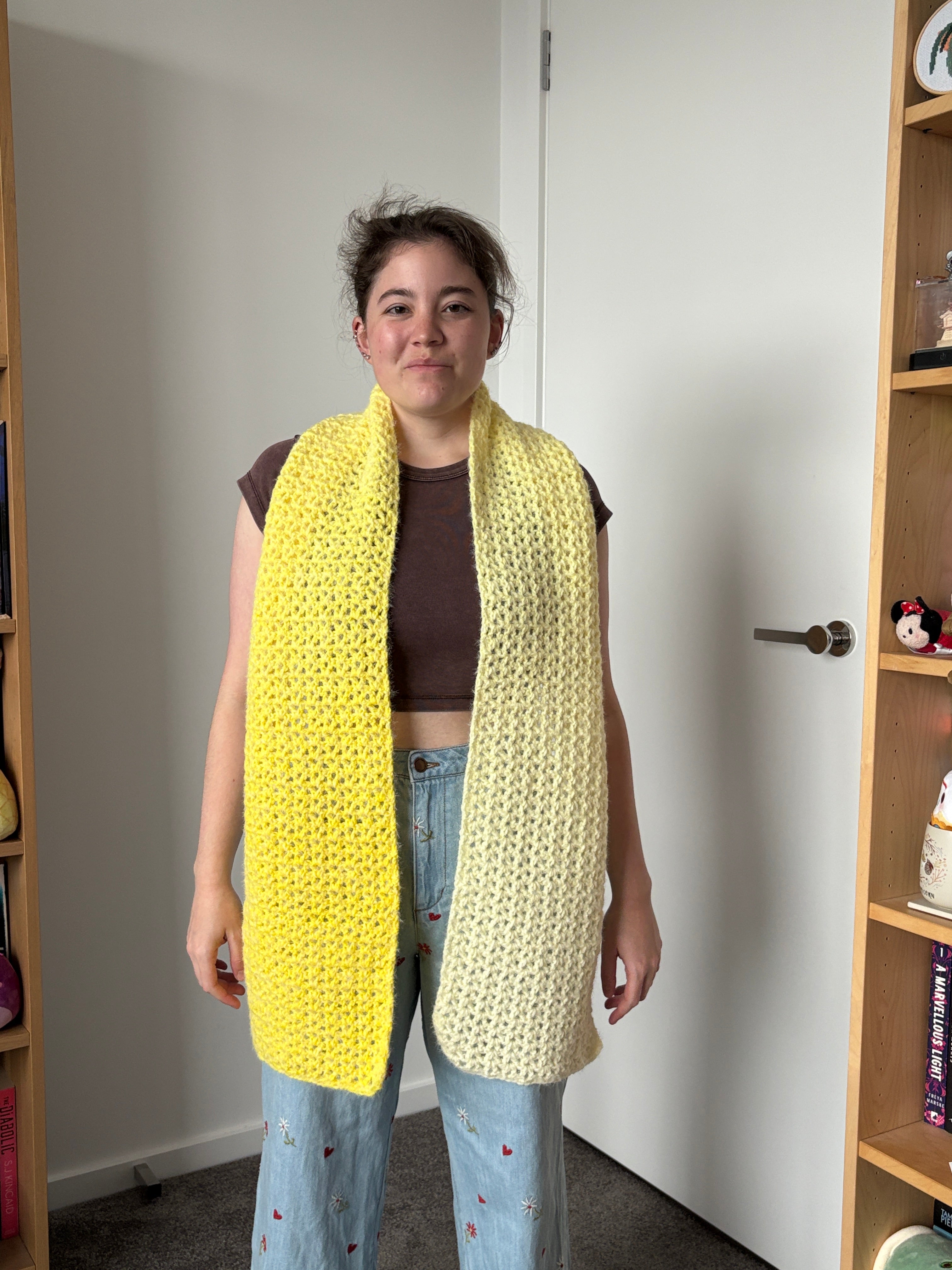 Yellow Fluffy Crochet Ombre Scarf
