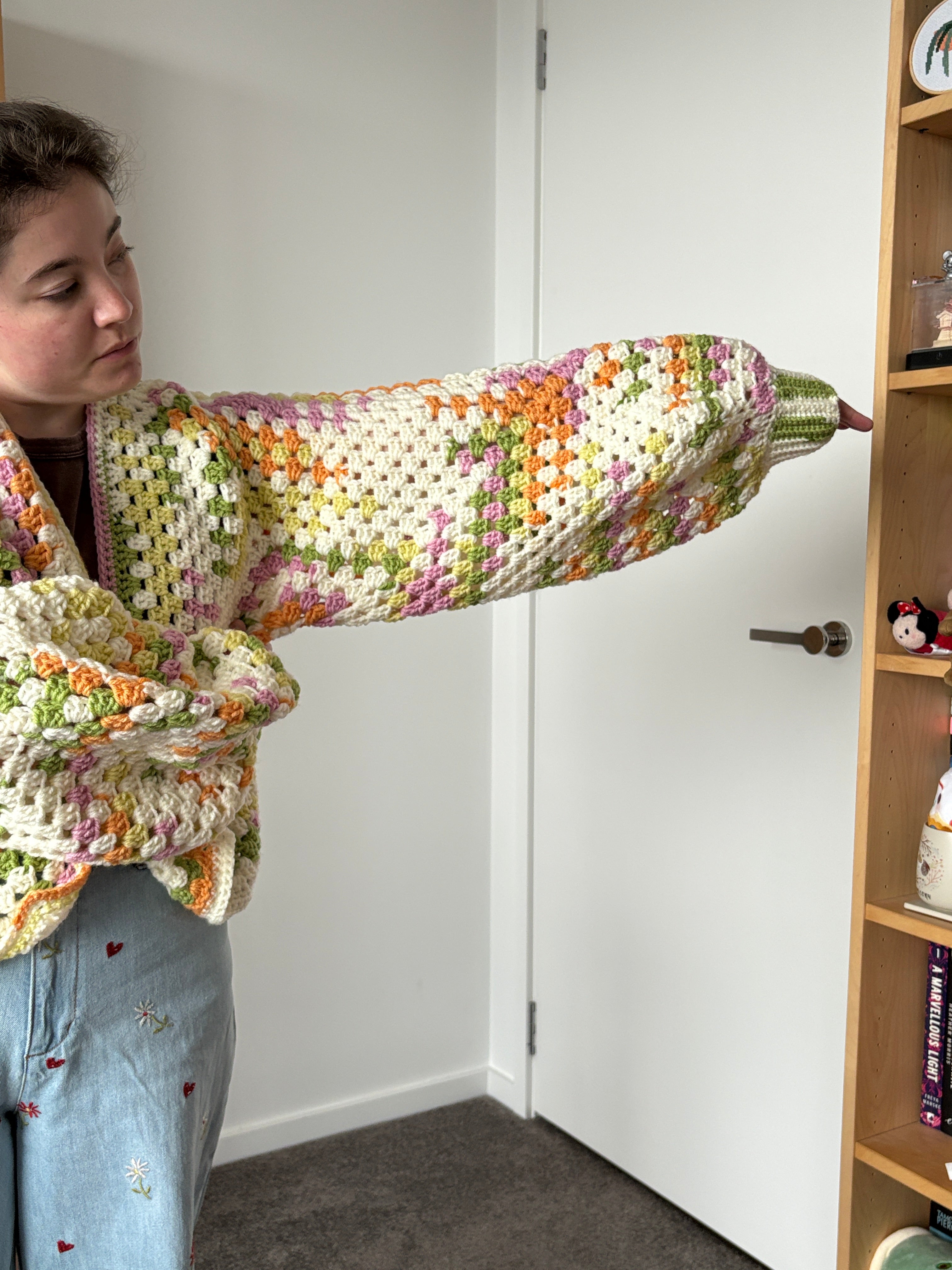 Large White and Spring Crochet Cardigan