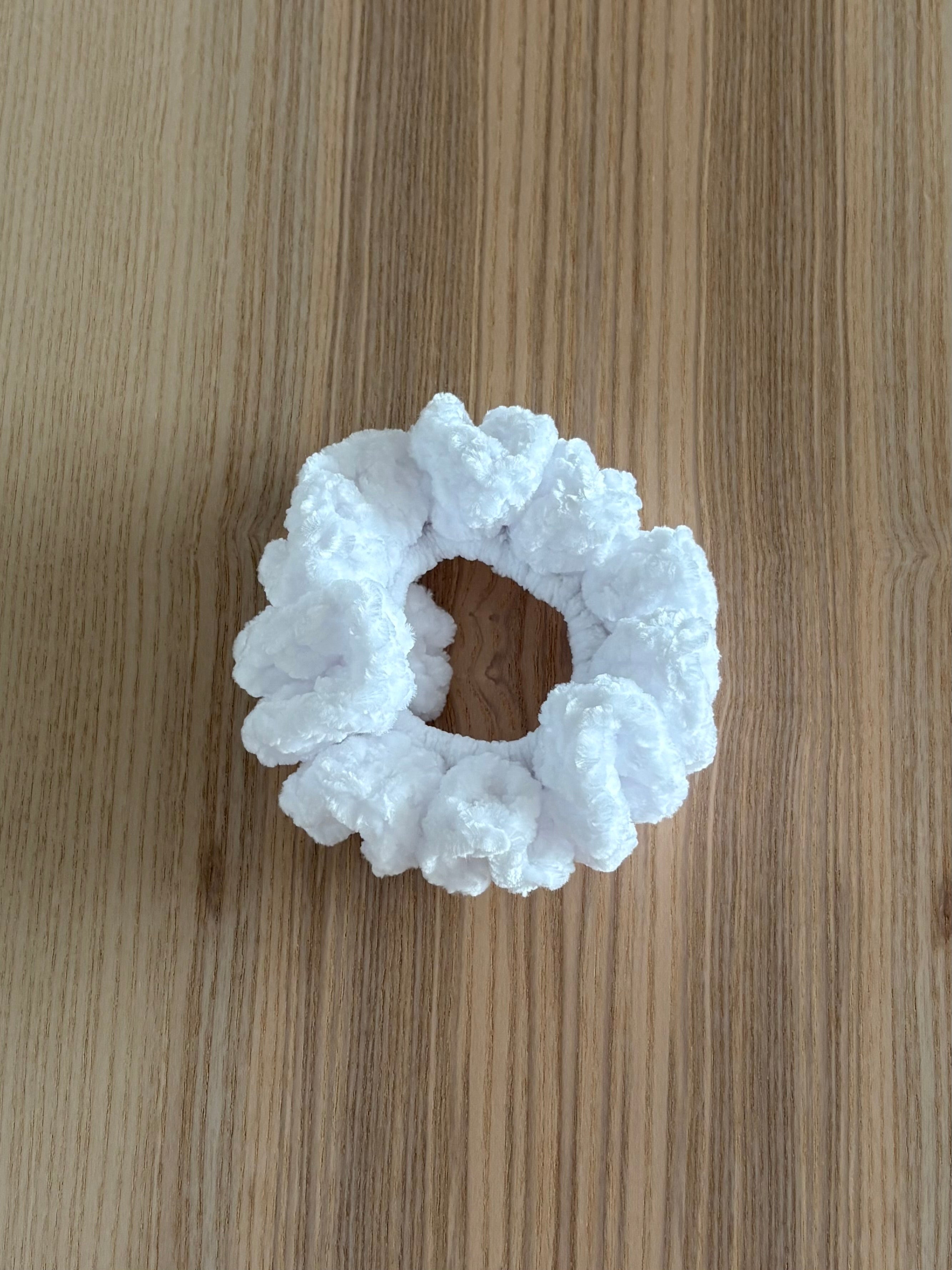 White Velvet Crochet Scrunchie