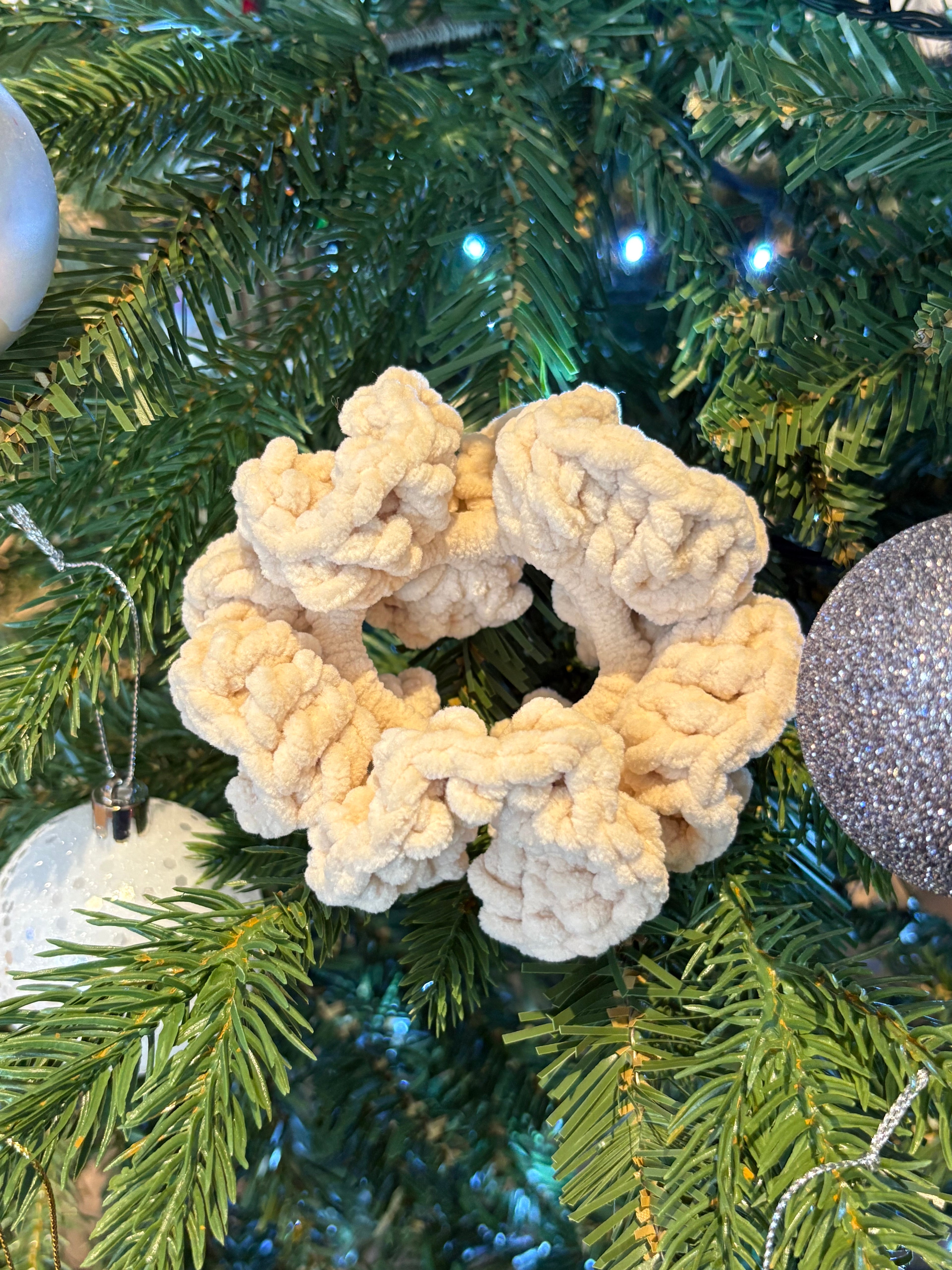 Natural Velour Crochet Scrunchie