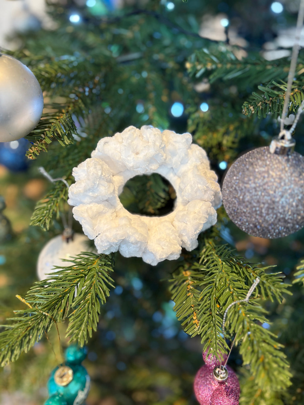 White Velvet Crochet Scrunchie