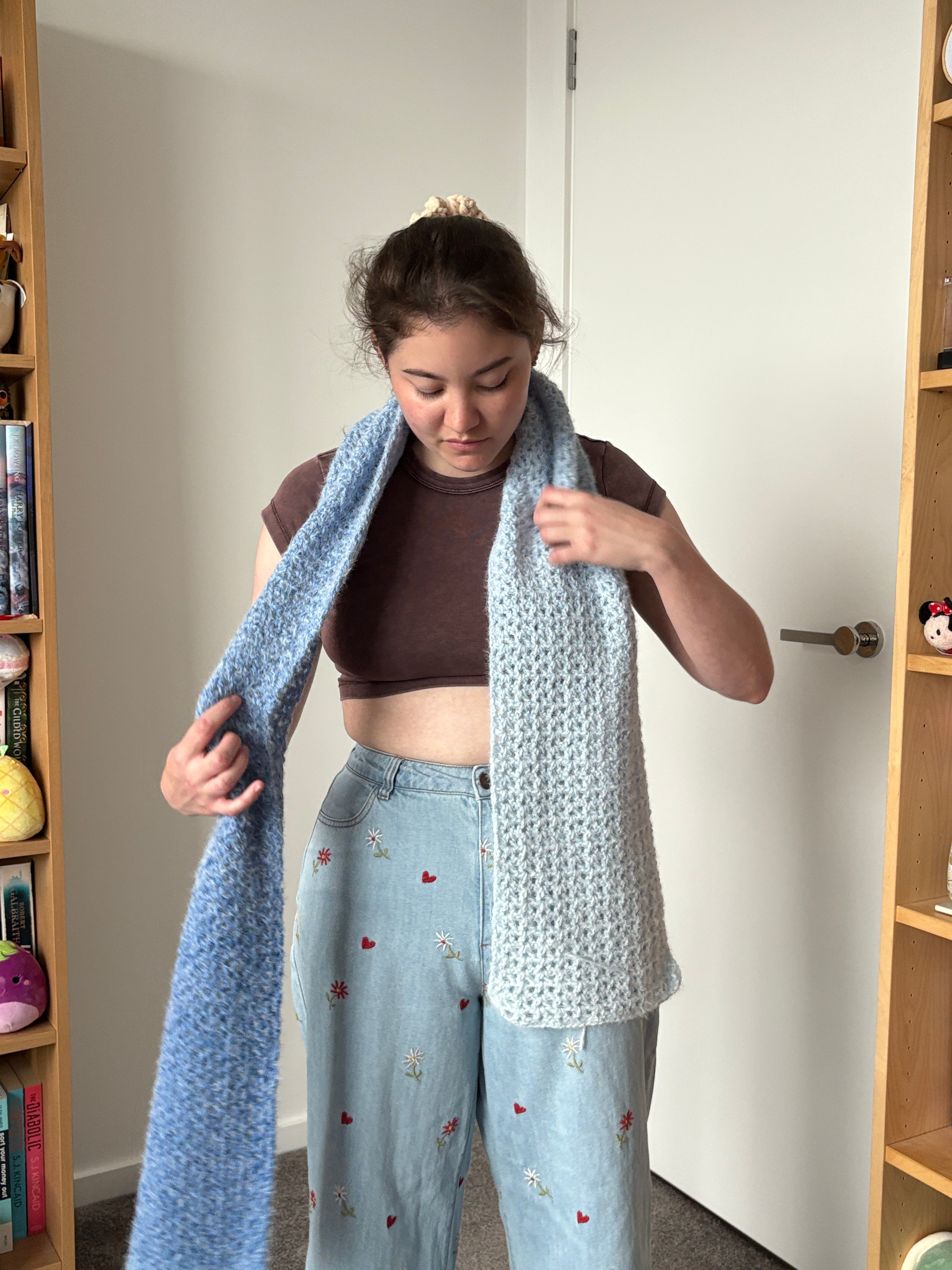 Blue Fluffy Crochet Ombre Scarf