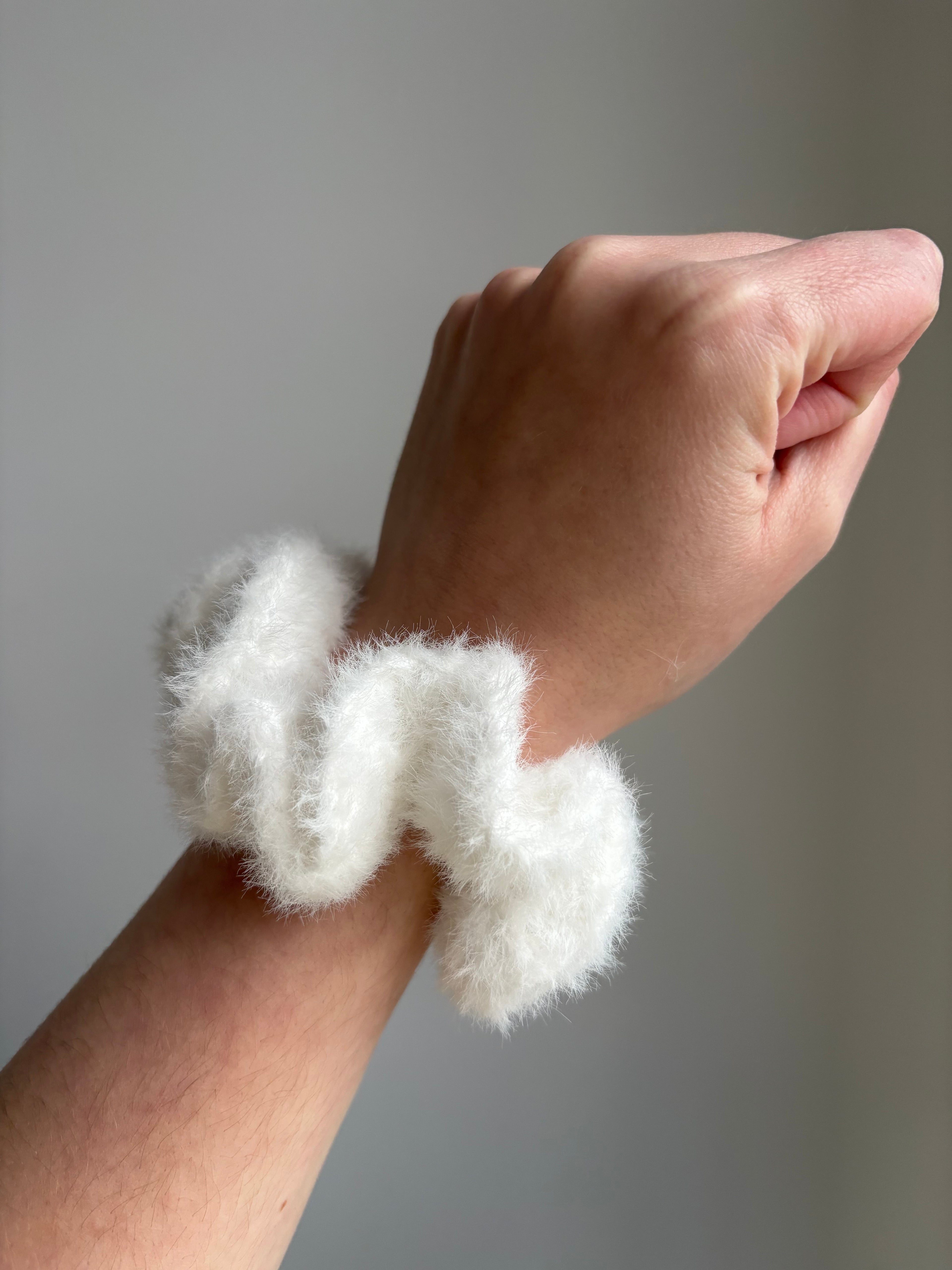White Fluffy Crochet Scrunchie