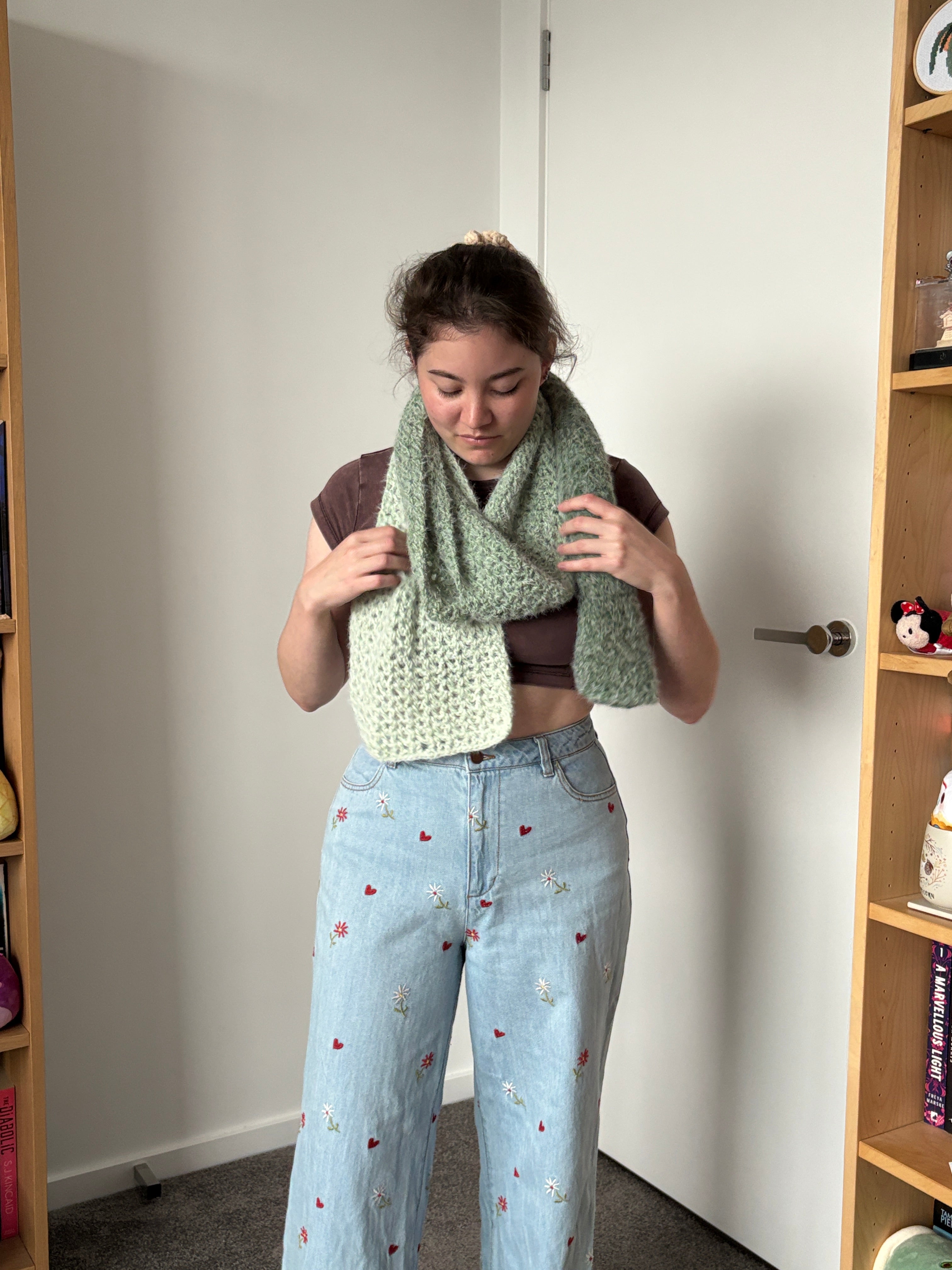 Green Fluffy Crochet Ombre Scarf
