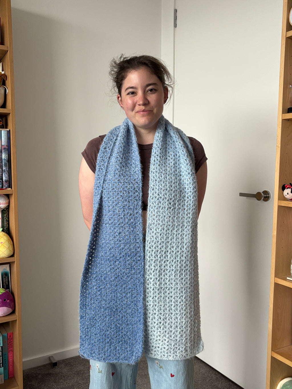 Blue Fluffy Crochet Ombre Scarf