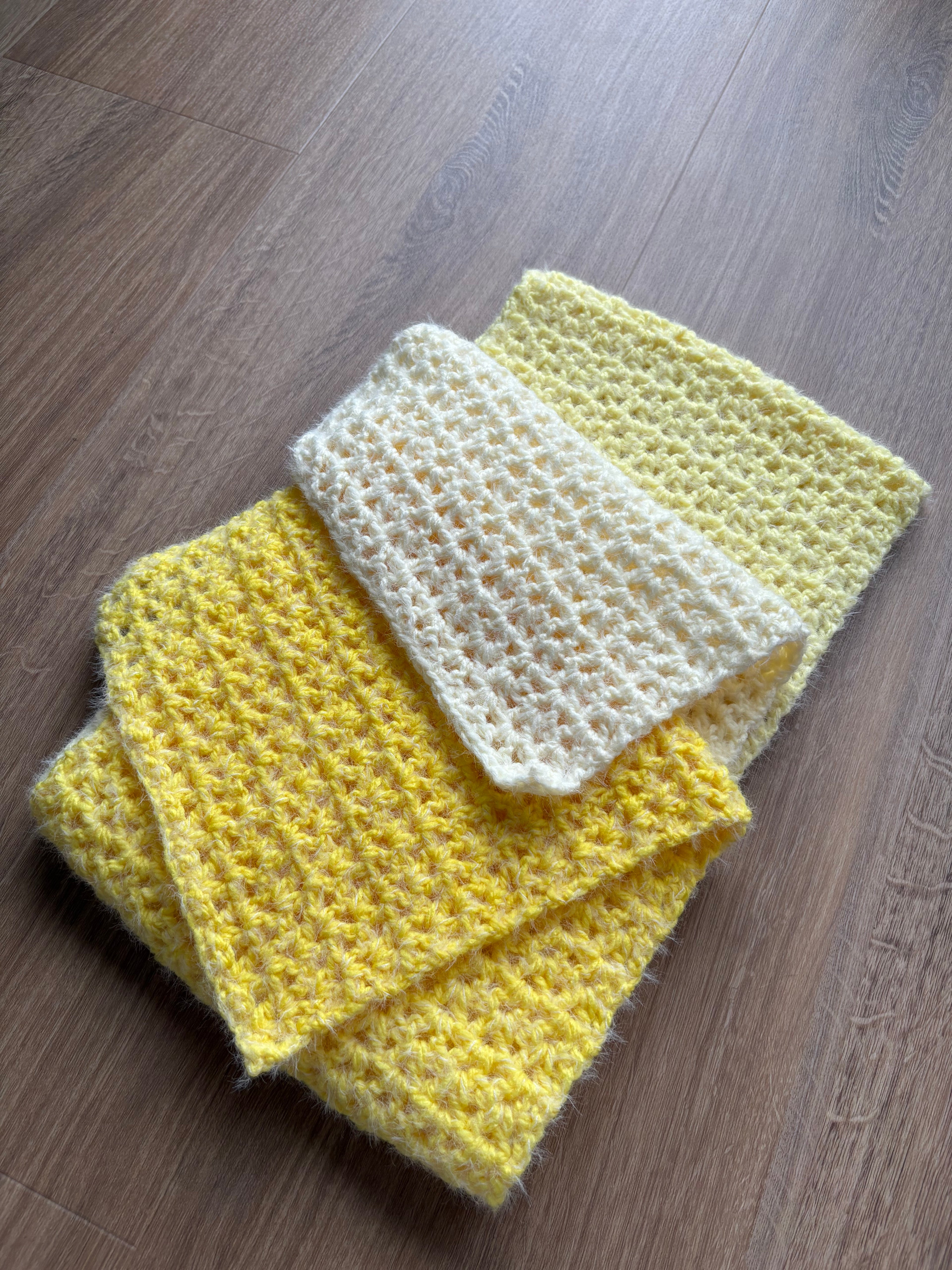 Yellow Fluffy Crochet Ombre Scarf