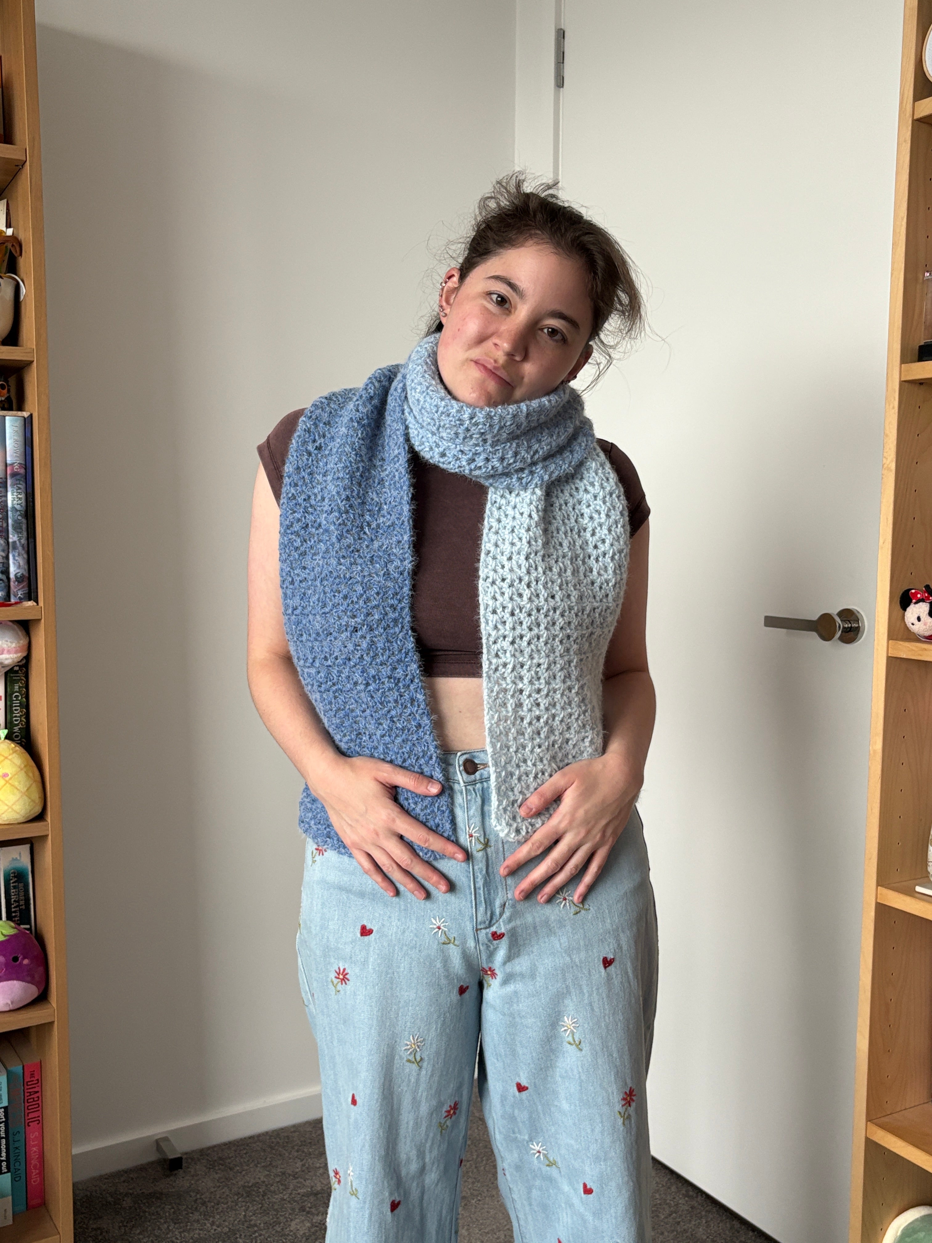 Blue Fluffy Crochet Ombre Scarf