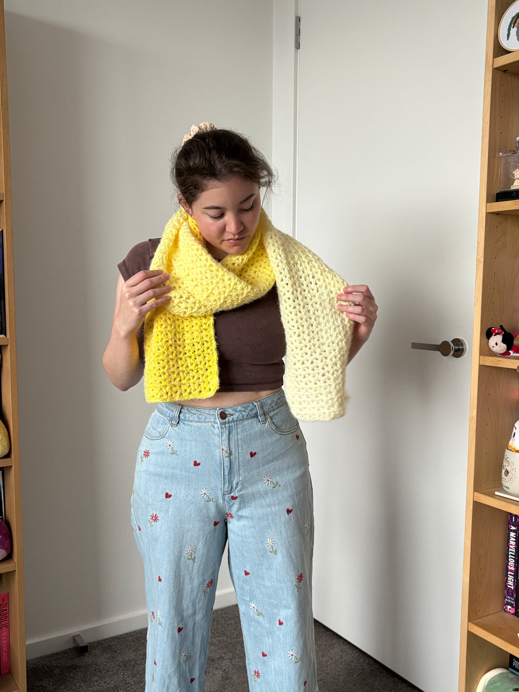Yellow Fluffy Crochet Ombre Scarf