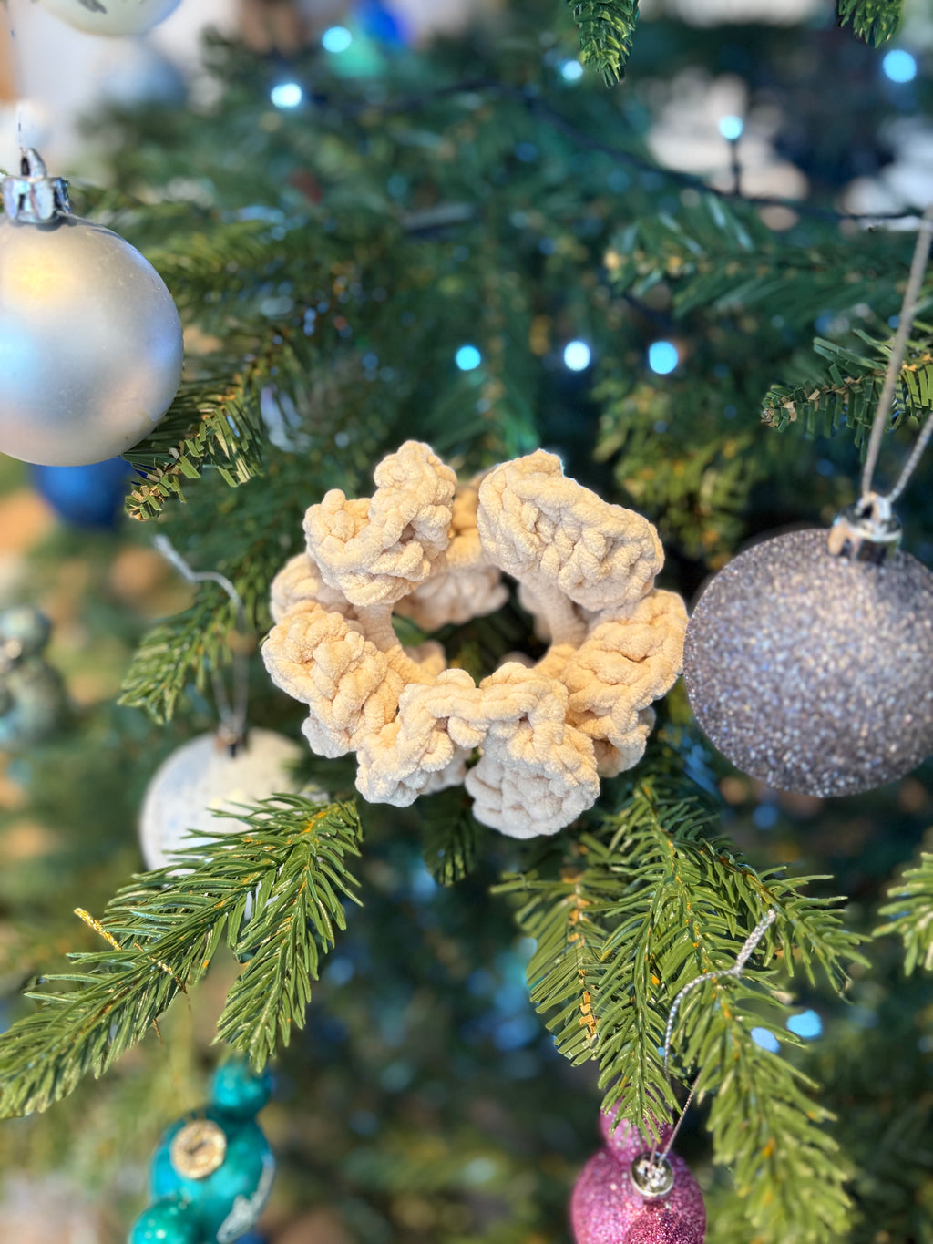 Natural Velour Crochet Scrunchie
