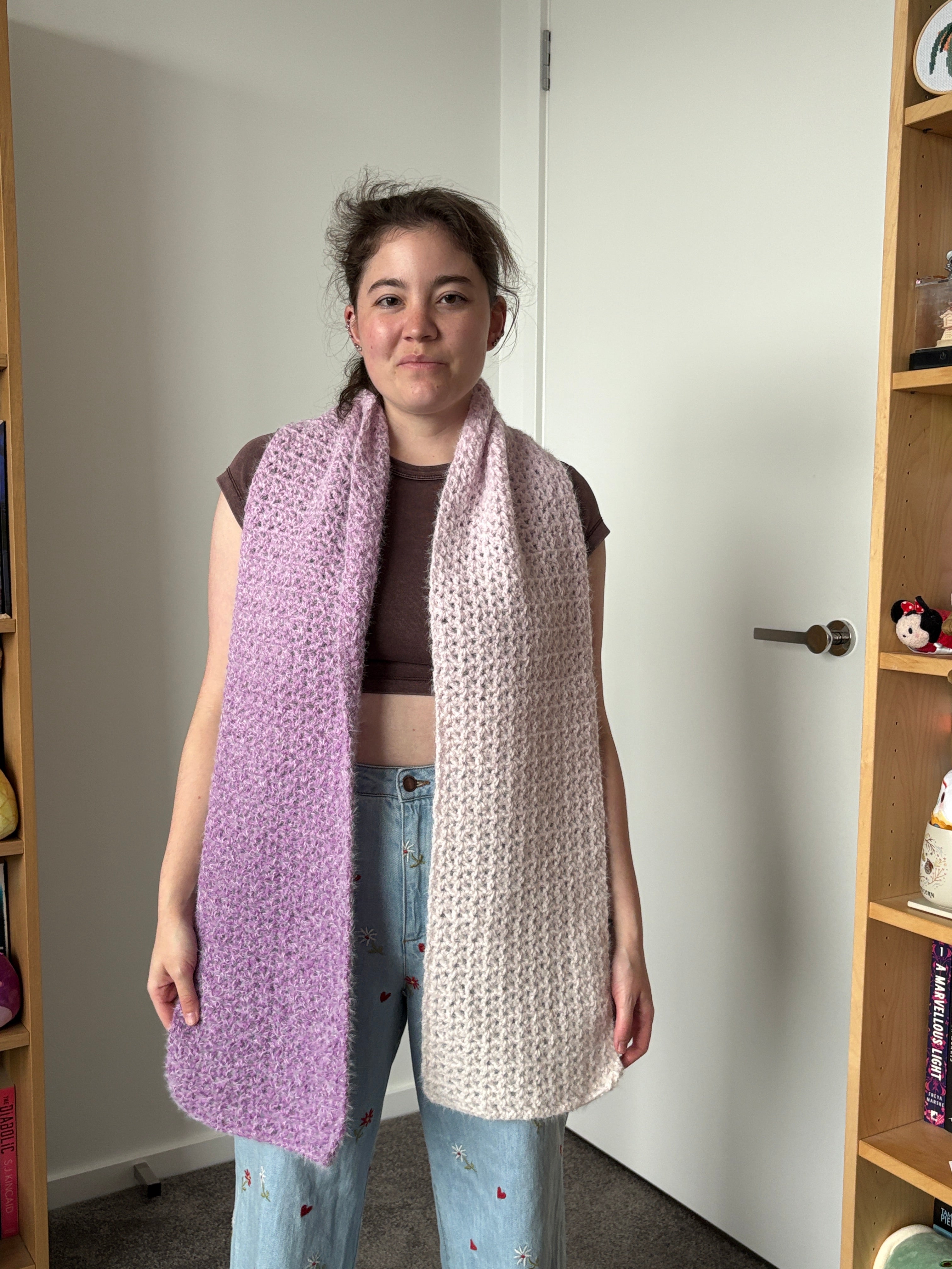 Purple Fluffy Crochet Ombre Scarf