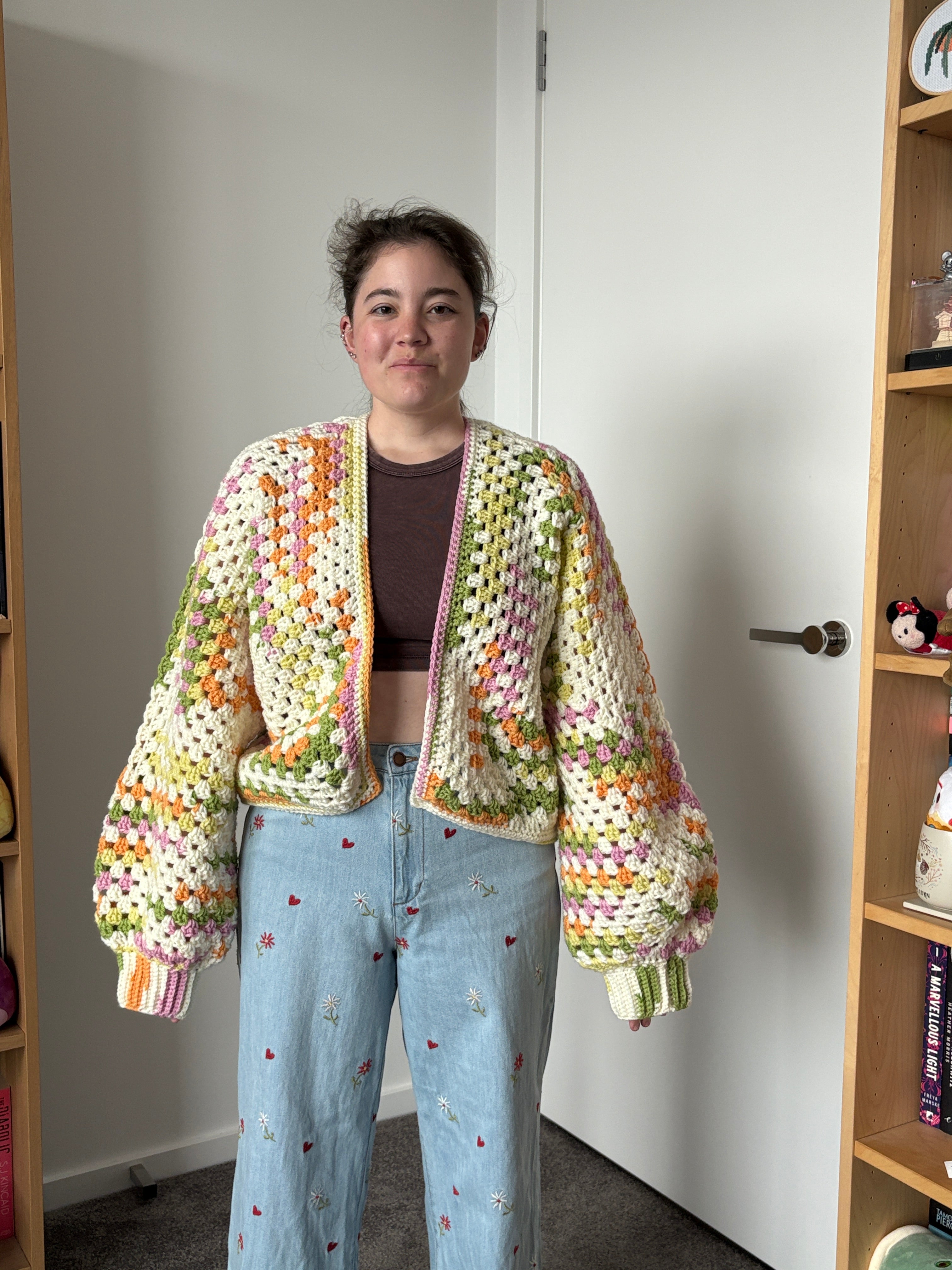 Large White and Spring Crochet Cardigan