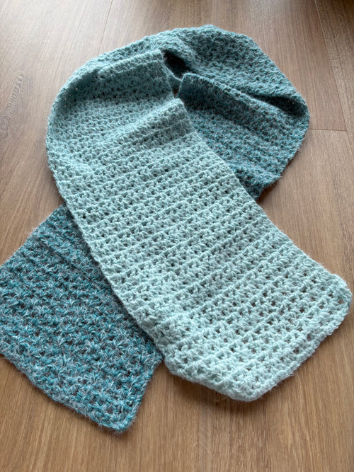 Aqua Fluffy Crochet Ombre Scarf