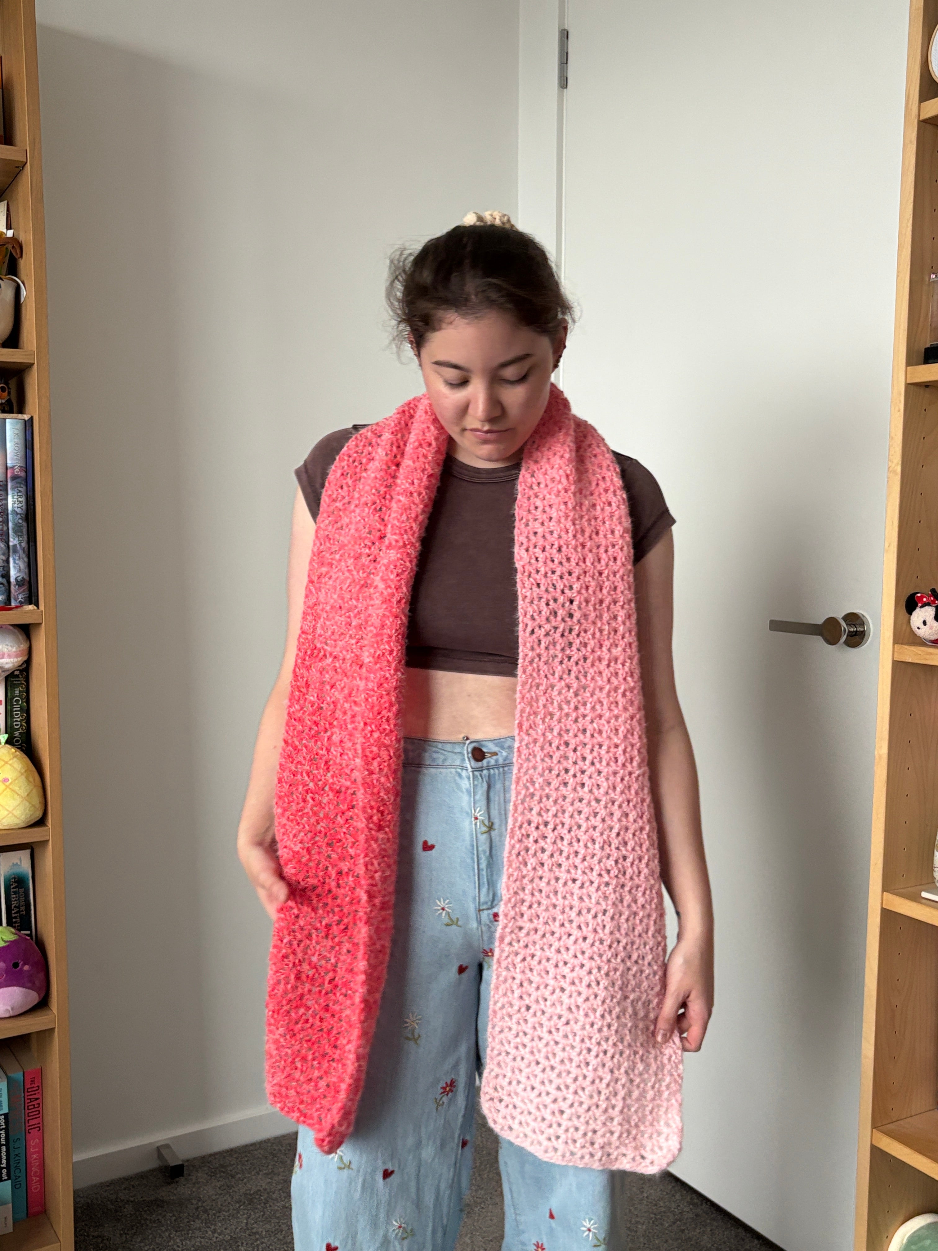 Pink Fluffy Crochet Ombre Scarf